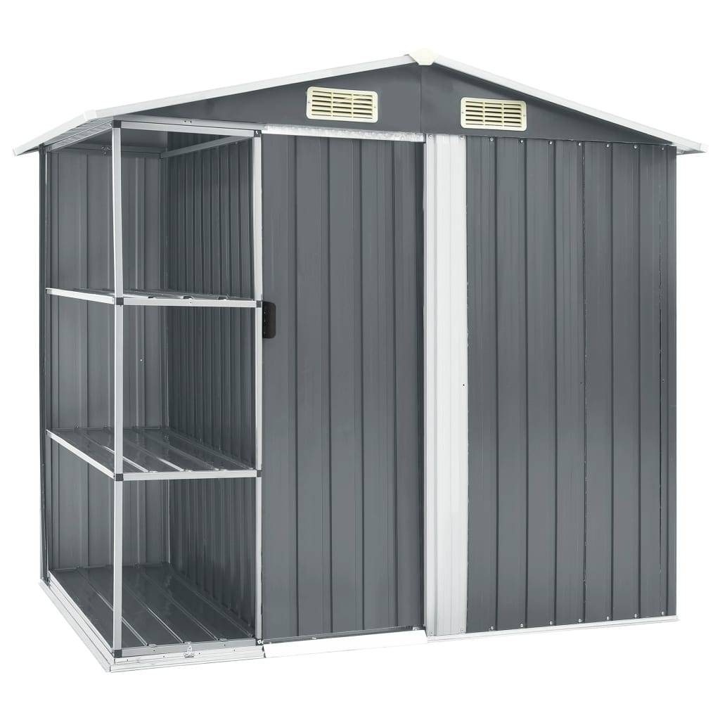 Abri de jardin cabane cabanon maison de stockage remise extérieur hangar outils robuste avec étagère 205 x 130 x 183 cm Fer gris - Image 1