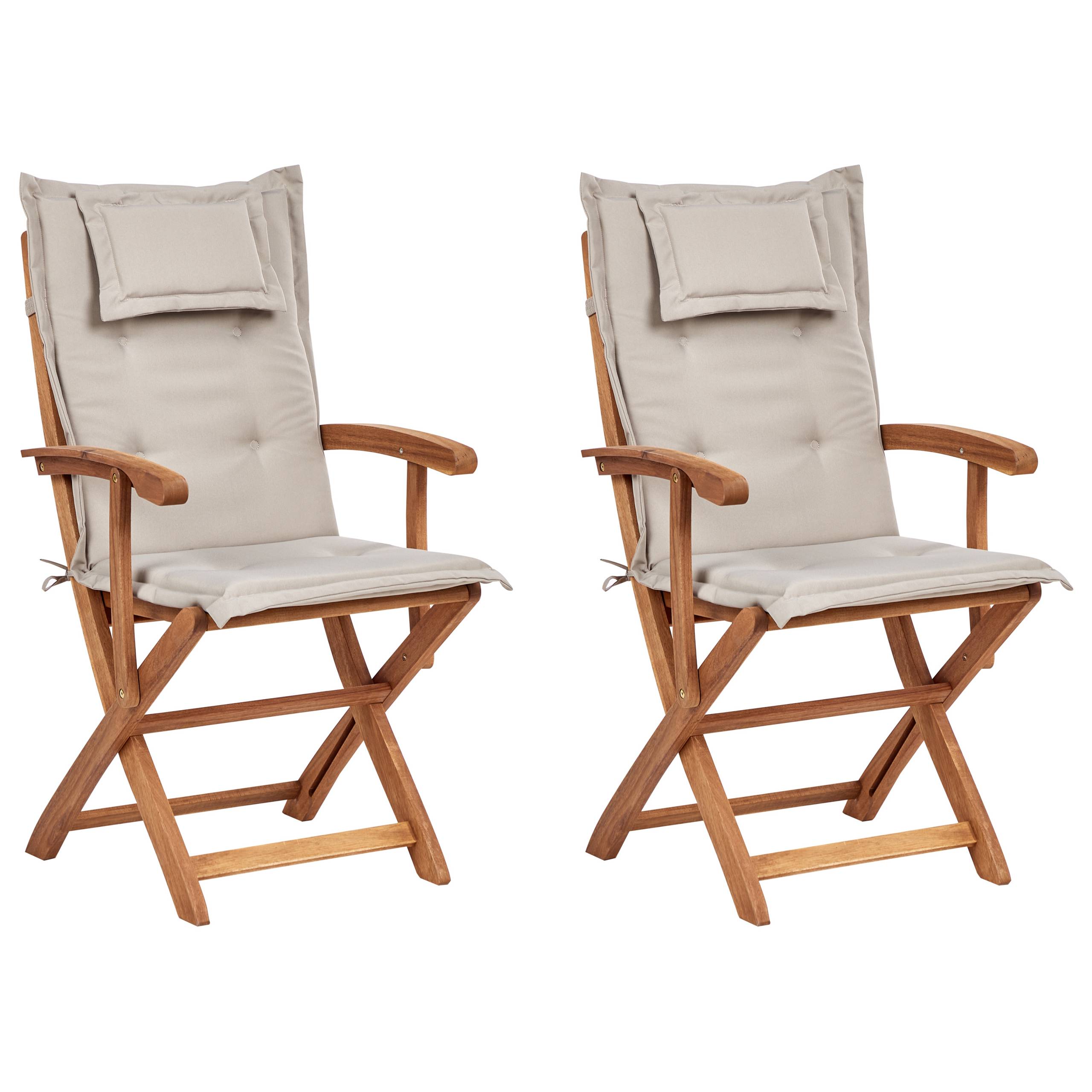 Beliani - Lot de 2 Chaises de Jardin en Bois avec Coussins Taupe Pliantes Salle à Manger Extérieur Style Rustique - Imagen 1