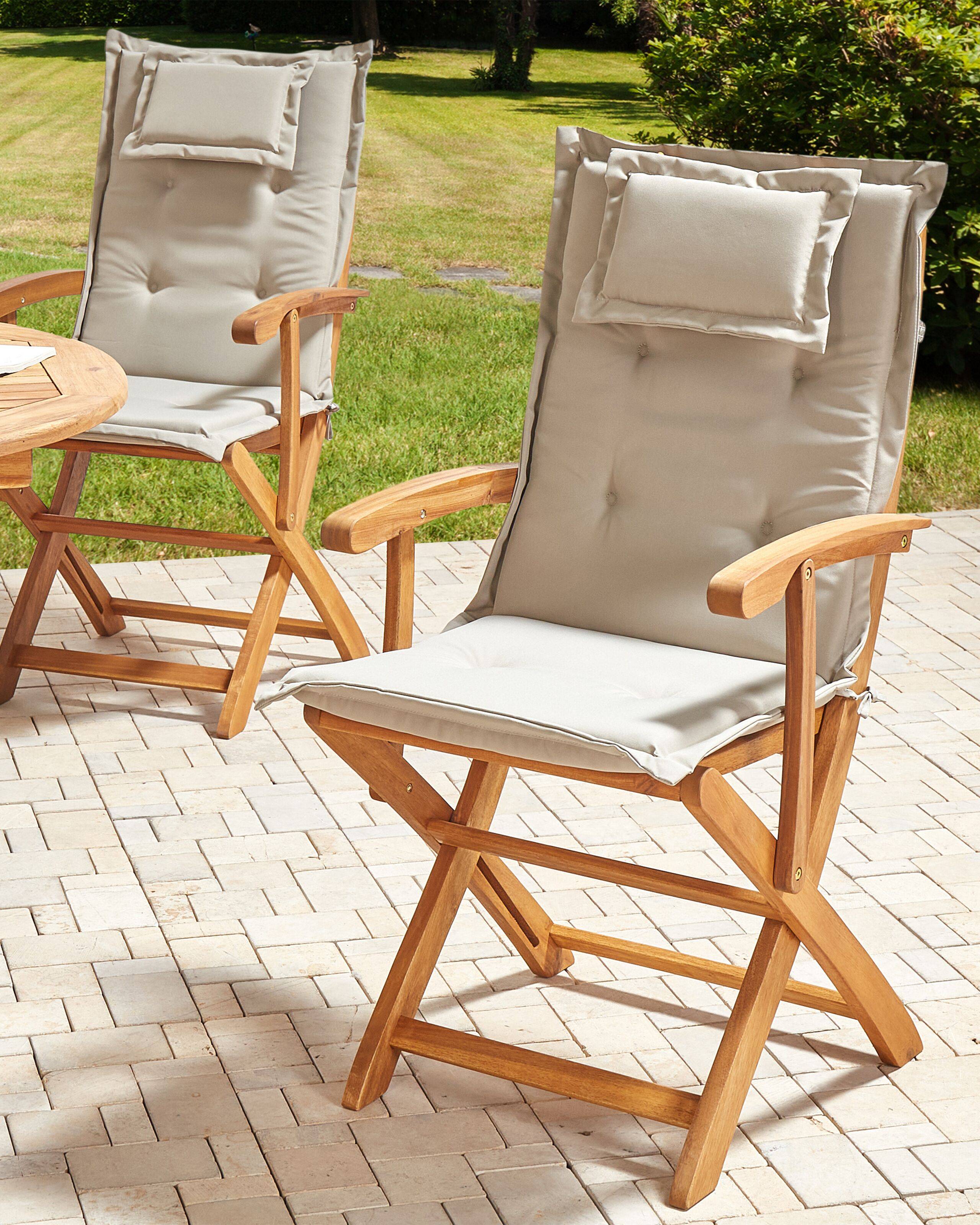 Beliani - Lot de 2 Chaises de Jardin en Bois avec Coussins Taupe Pliantes Salle à Manger Extérieur Style Rustique - Imagen 2