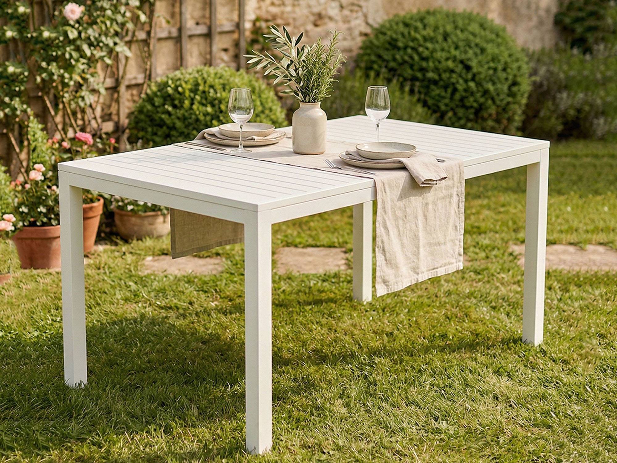 Dmora - Table d'extérieur Maratea, Etagère à manger rectangulaire, Table de jardin polyvalente, 100% Made in Italy, 150x90h72 Cm, Blanc - Imagen 4
