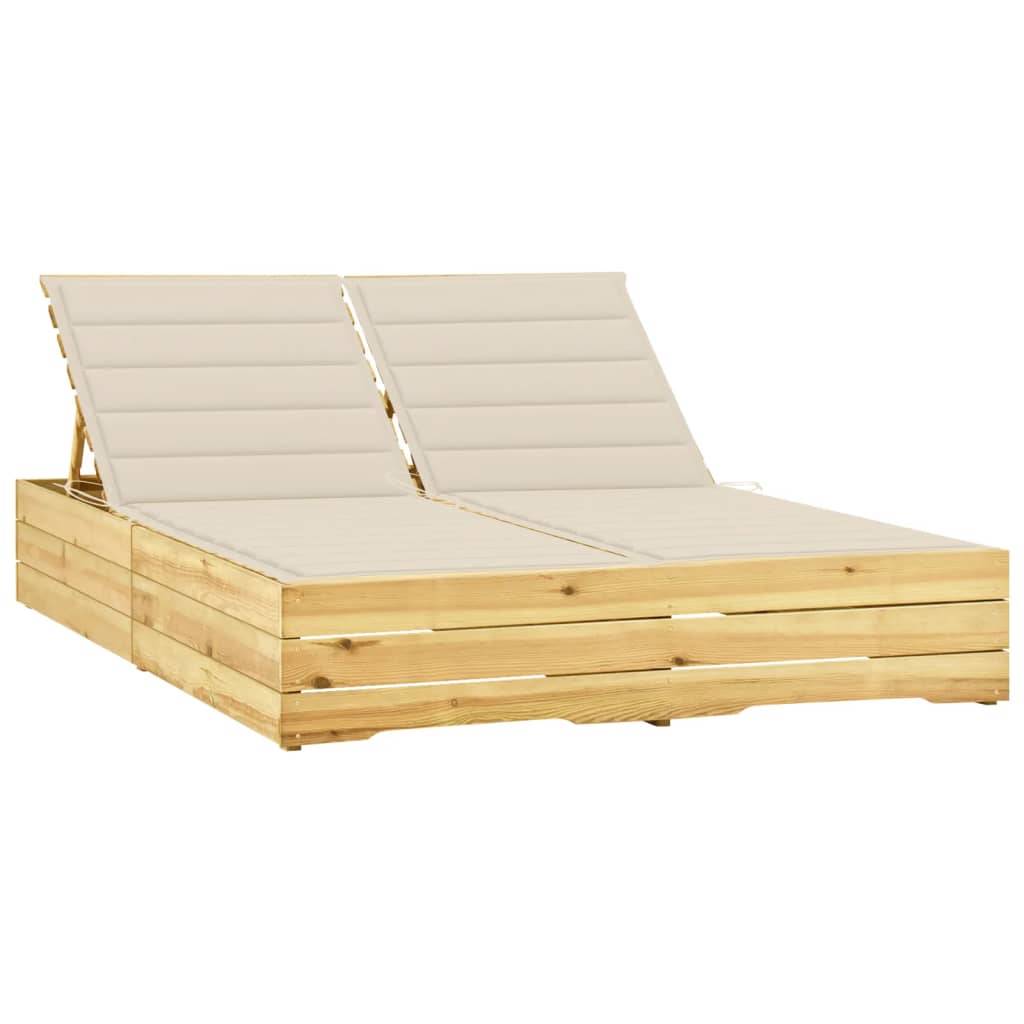 Helloshop26 - Transat chaise longue bain de soleil lit de jardin terrasse meuble d'extérieur 198 x 135 x (30-75) cm double et coussins crème bois de pin imprégné - Imagen 1