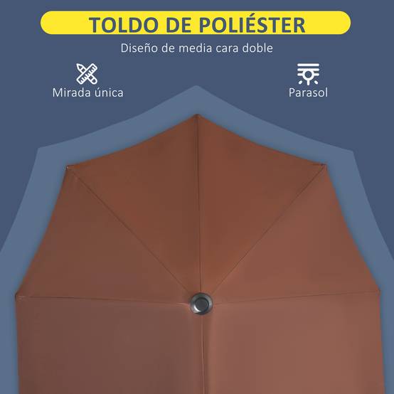 ComfortXL - Demi-Parasol Mural Acier avec Manivelle pour Balcon Terrasse 200x190 cm Café - ComfortXL Outdoor Living - Image 9