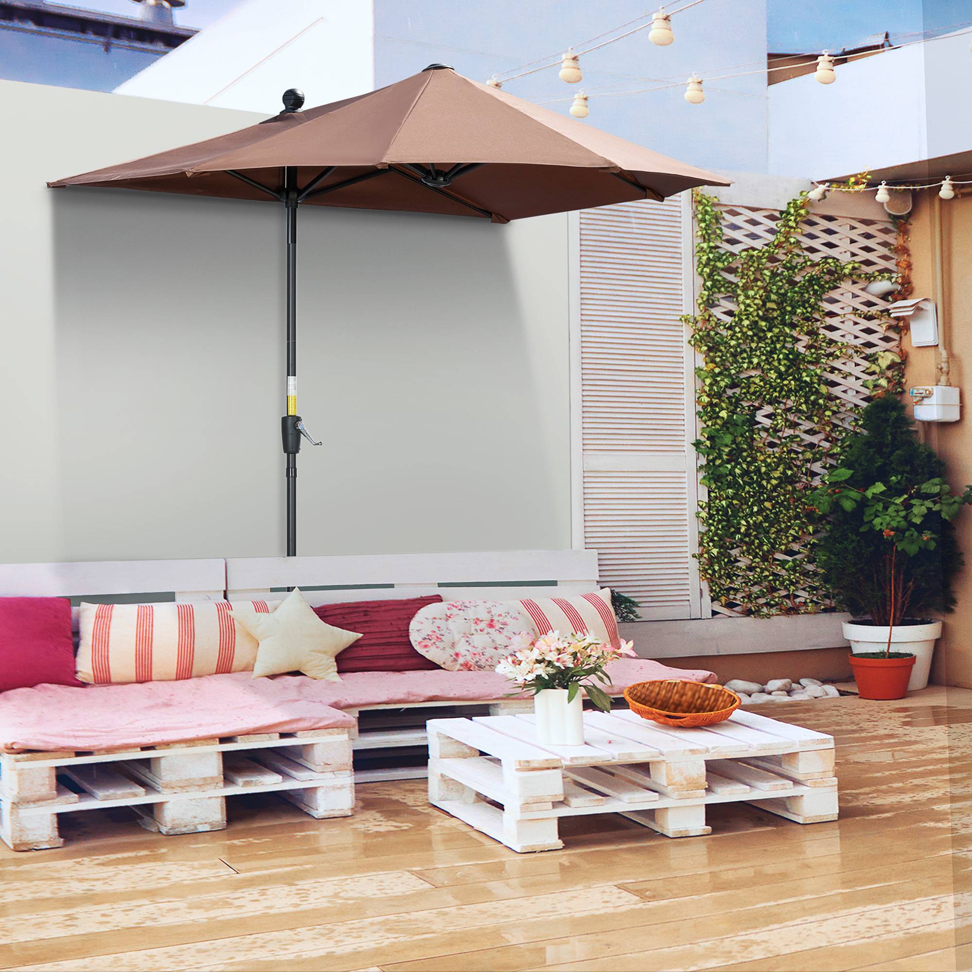 ComfortXL - Demi-Parasol Mural Acier avec Manivelle pour Balcon Terrasse 200x190 cm Café - ComfortXL Outdoor Living - Image 4