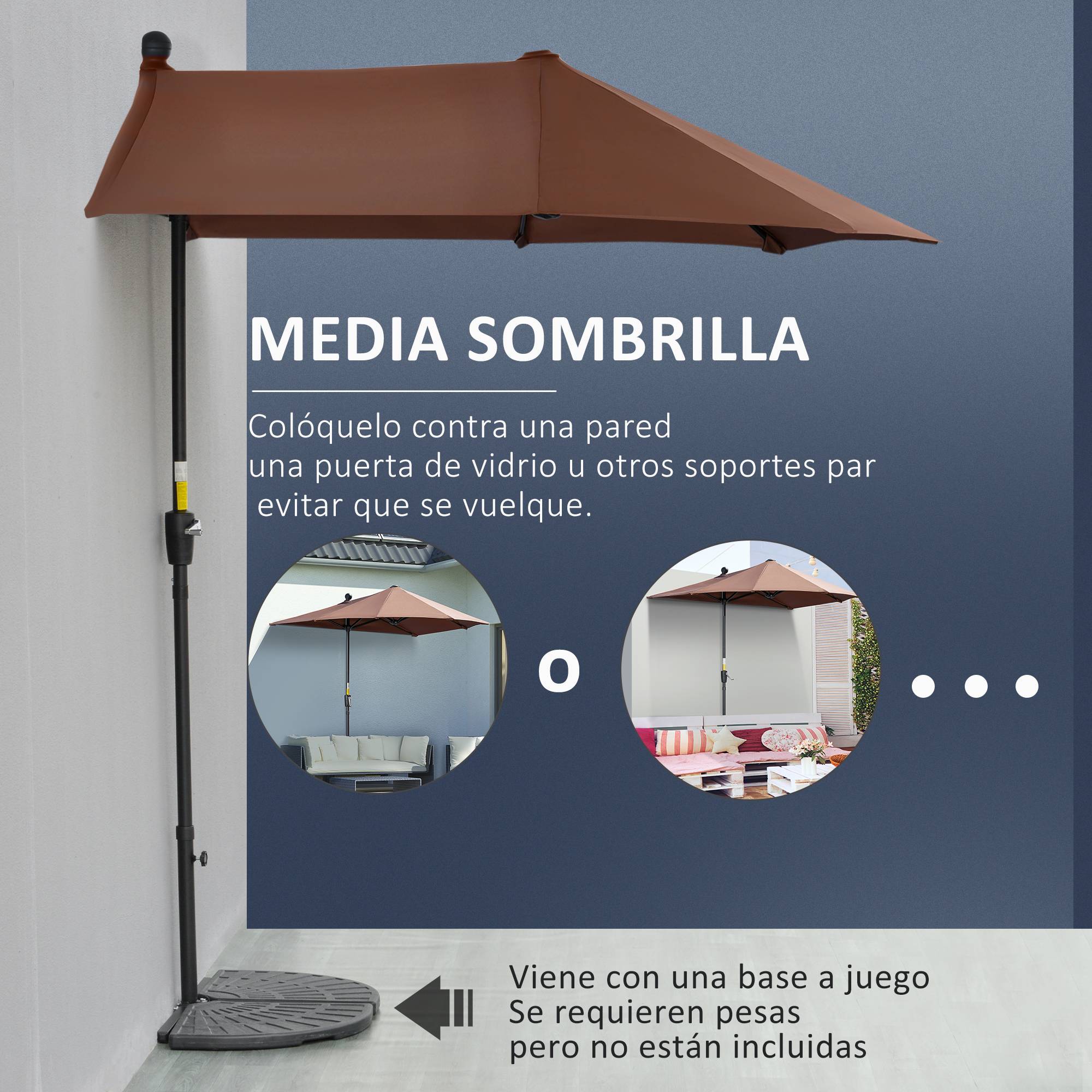 ComfortXL - Demi-Parasol Mural Acier avec Manivelle pour Balcon Terrasse 200x190 cm Café - ComfortXL Outdoor Living - Image 6
