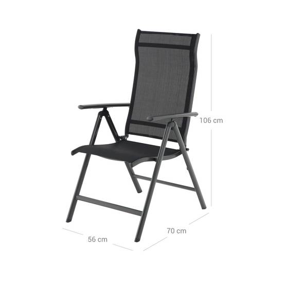Helloshop26 - Lot de 4 chaises de jardin pliables sièges d'extérieur cadre en aluminium robuste dossier réglable sur 8 positions charge 150 kg noir - Imagen 3