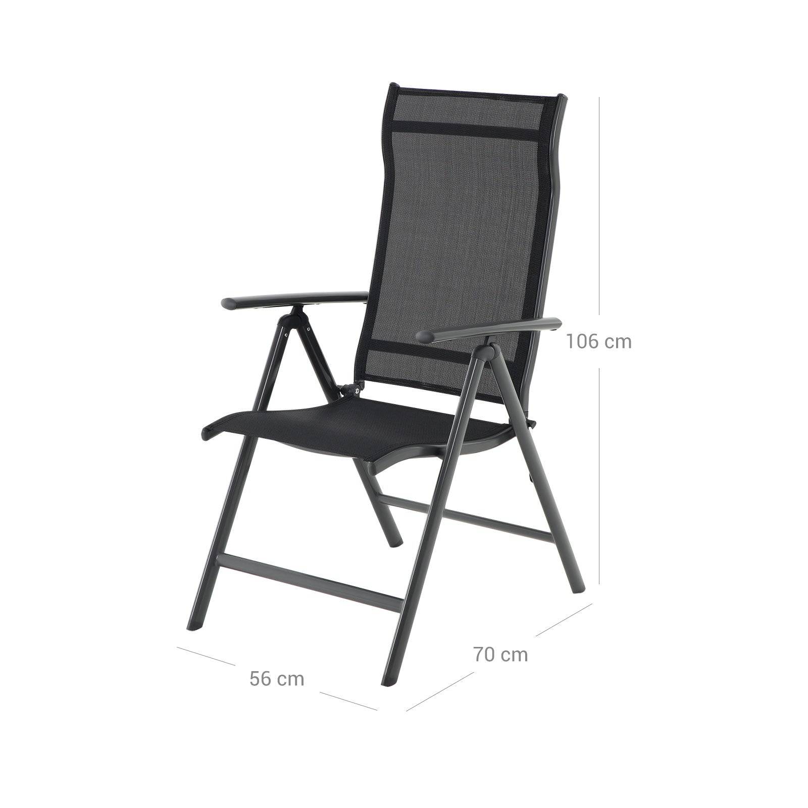 Helloshop26 - Lot de 4 chaises de jardin pliables sièges d'extérieur cadre en aluminium robuste dossier réglable sur 8 positions charge 150 kg noir - Imagen 3