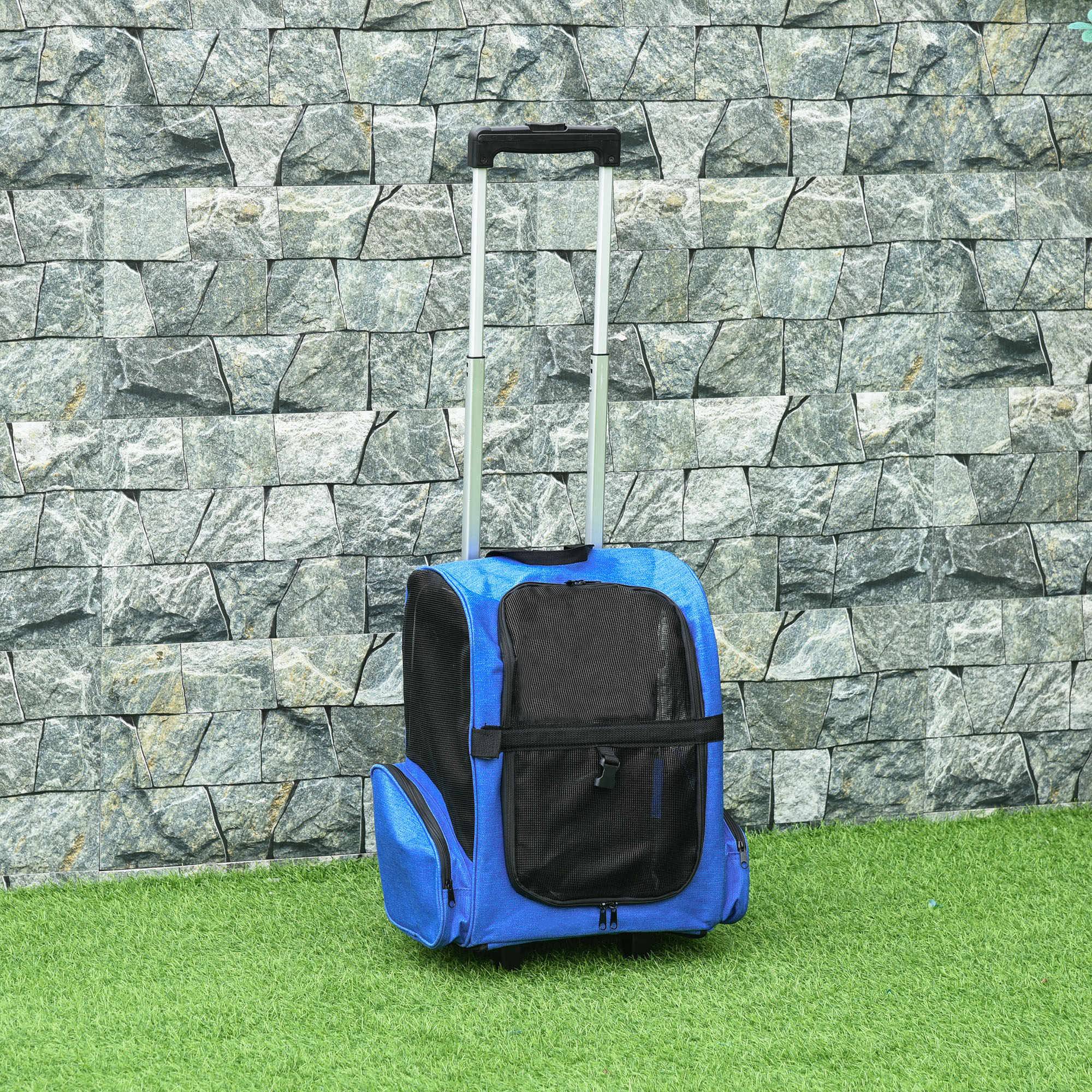 Sac à dos chariot Oxford aluminium voyage animaux roulettes télescopique 42x25x55cm bleu - ComfortXL Outdoor Living - Image 3
