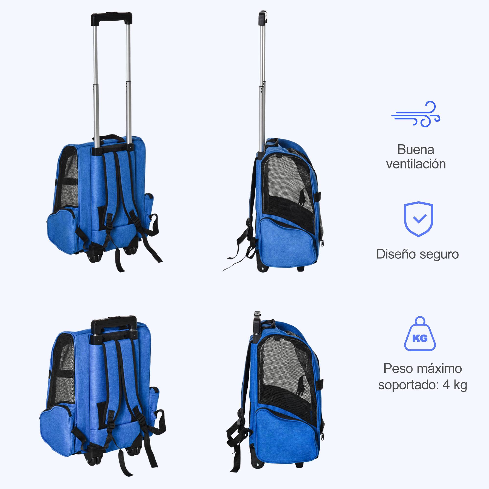 Sac à dos chariot Oxford aluminium voyage animaux roulettes télescopique 42x25x55cm bleu - ComfortXL Outdoor Living - Image 9