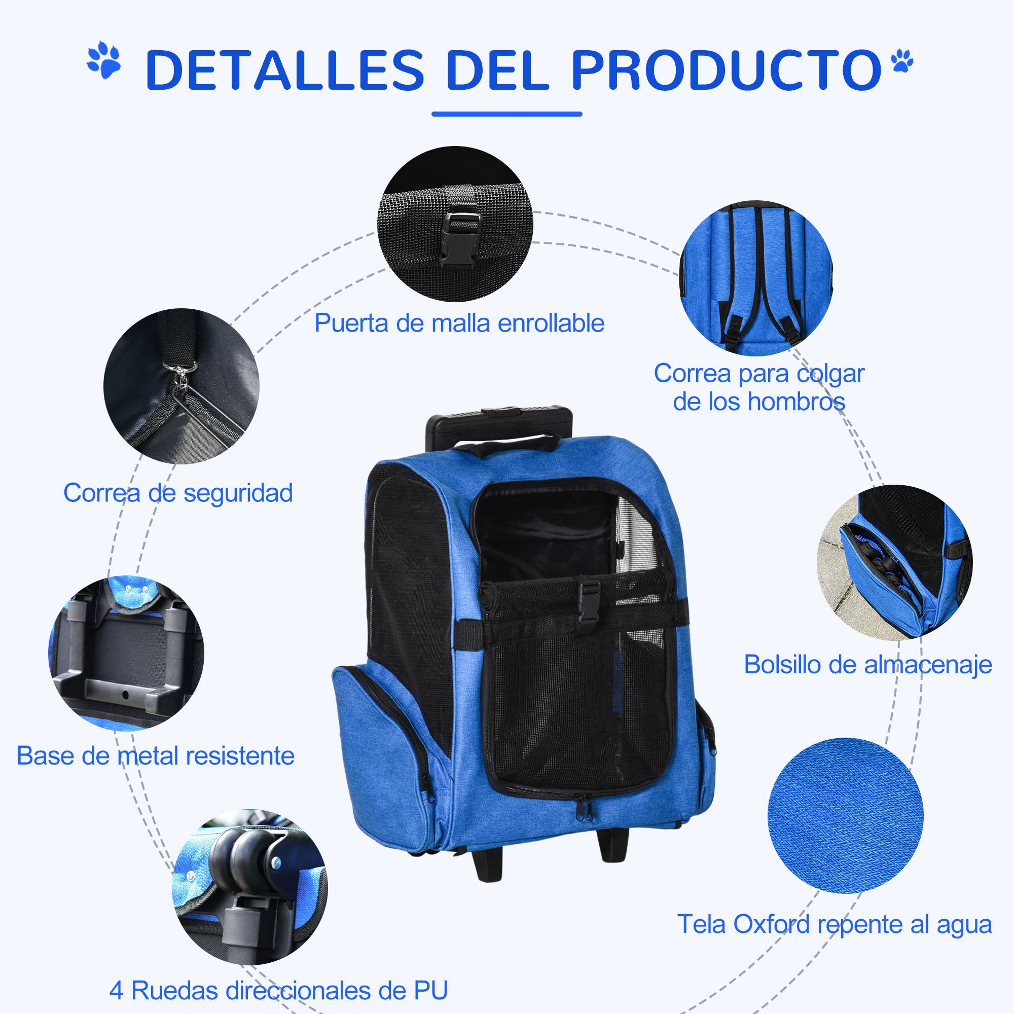 Sac à dos chariot Oxford aluminium voyage animaux roulettes télescopique 42x25x55cm bleu - ComfortXL Outdoor Living - Image 8