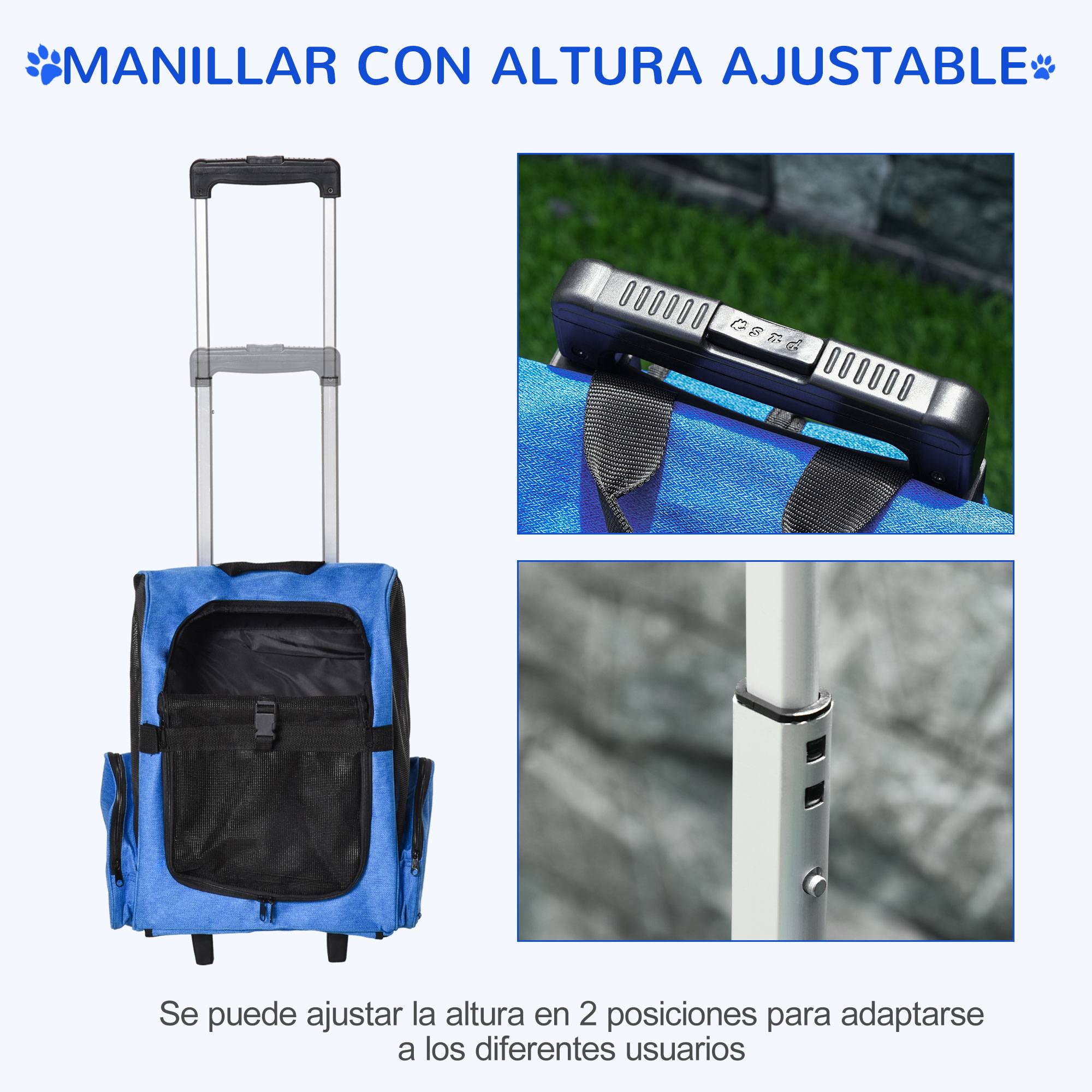 Sac à dos chariot Oxford aluminium voyage animaux roulettes télescopique 42x25x55cm bleu - ComfortXL Outdoor Living - Image 7