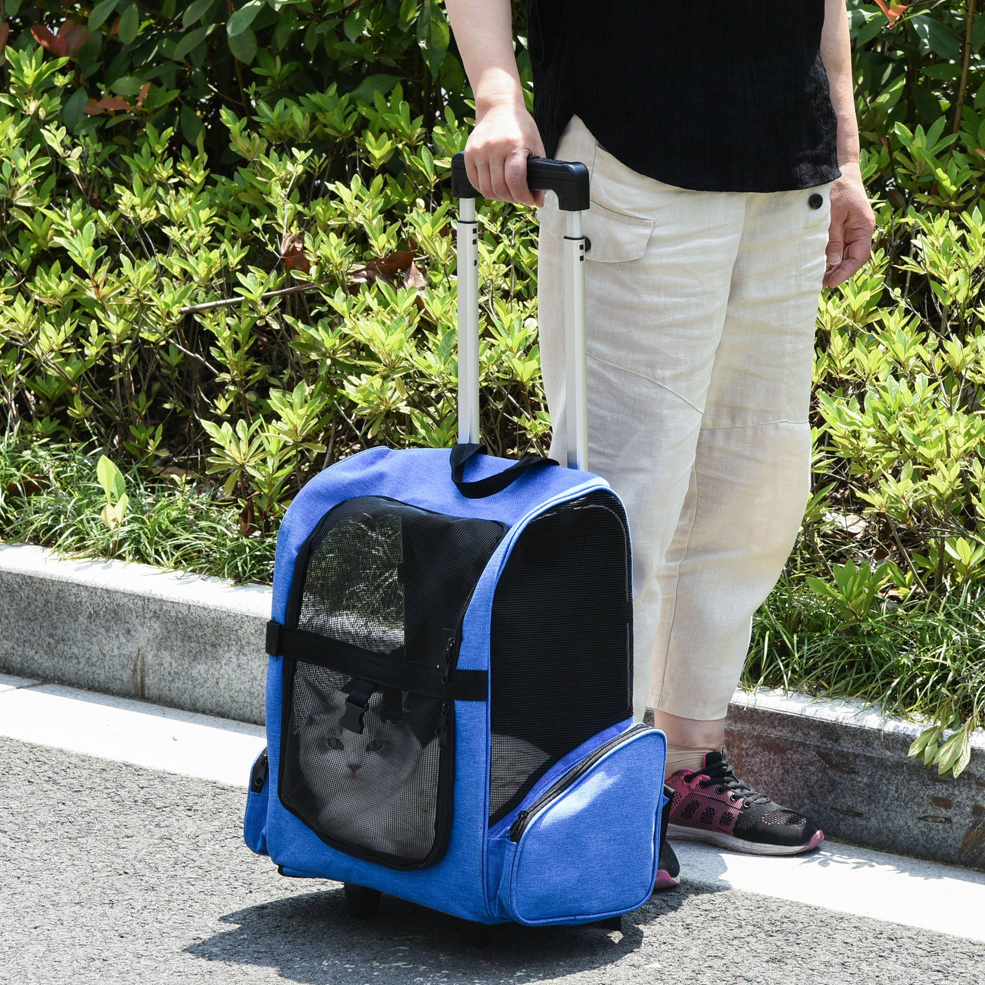 Sac à dos chariot Oxford aluminium voyage animaux roulettes télescopique 42x25x55cm bleu - ComfortXL Outdoor Living - Image 4