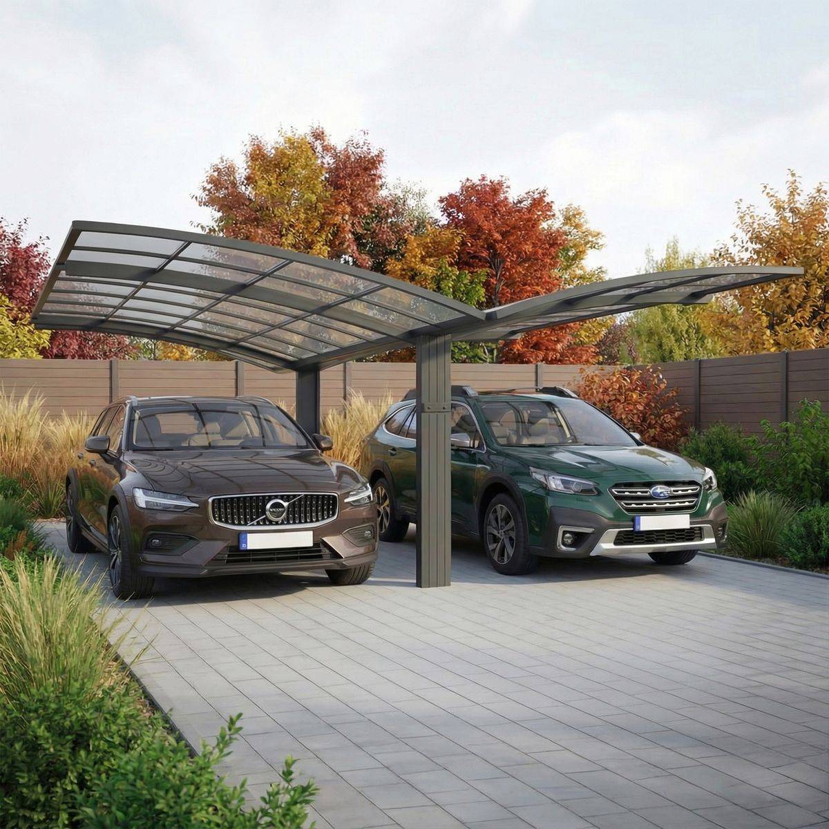 Direct Abris - Carport Aluminium Autoportant BOLTON - 500 x 600 - 2 Voiture - Toiture en Polycarbonate Traite Anti-UV