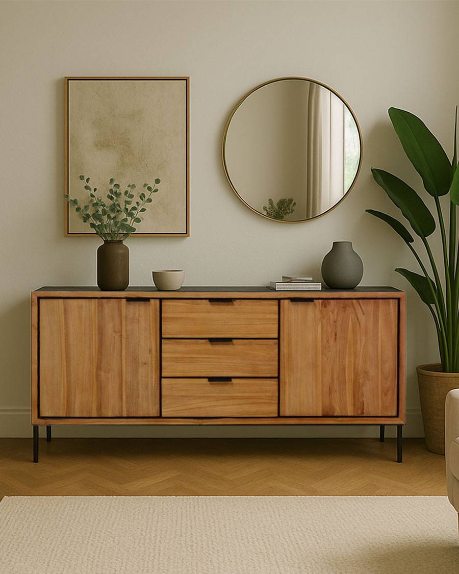 Indra - Buffet bas en teck recyclé bicolore 160 cm - UNIQKA - Imagen 2