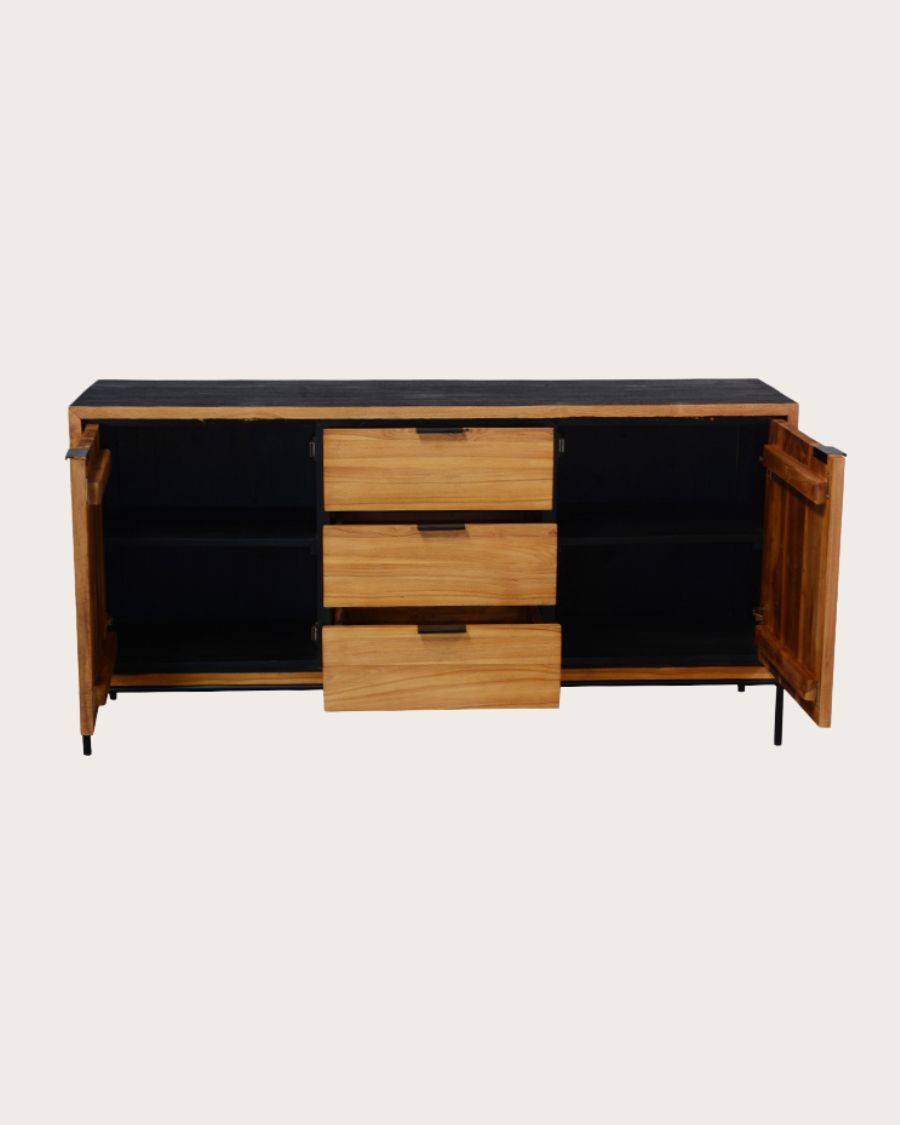 Indra - Buffet bas en teck recyclé bicolore 160 cm - UNIQKA - Imagen 3