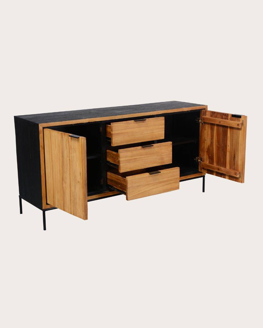 Indra - Buffet bas en teck recyclé bicolore 160 cm - UNIQKA - Imagen 5