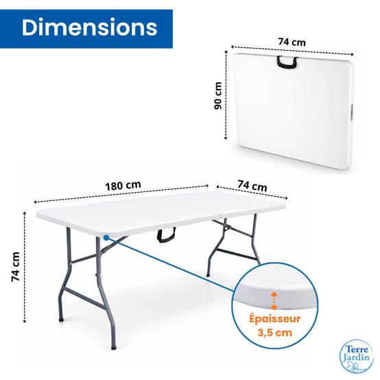Table de jardin pliante 8 personnes 180cm - Image 3