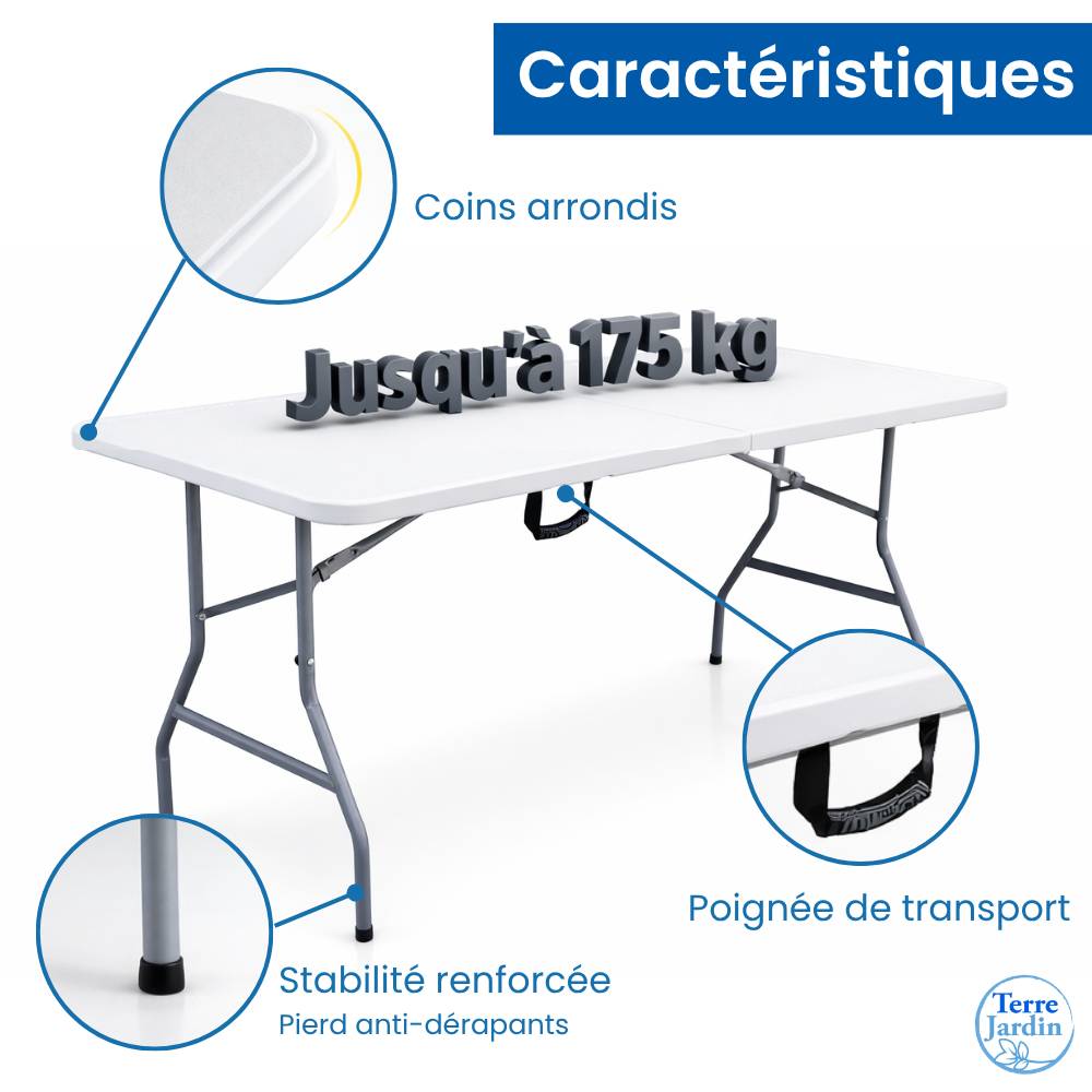 Table de jardin pliante 8 personnes 180cm - Image 2