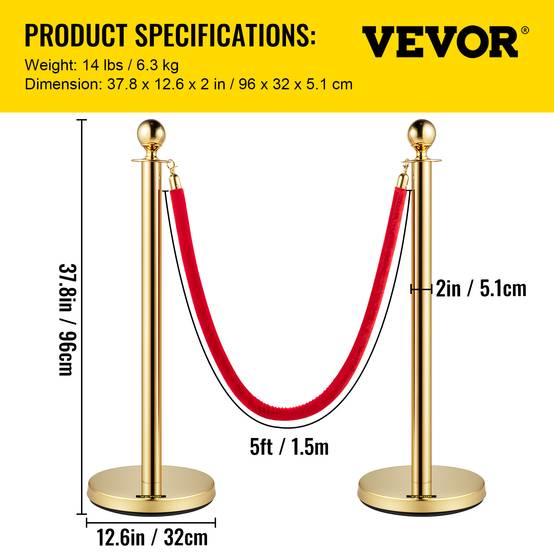 VEVOR 4 poteaux de guidage argentés, cordons velours, hauteur 96cm, pour contrôle et séparation des foules. - Image 7