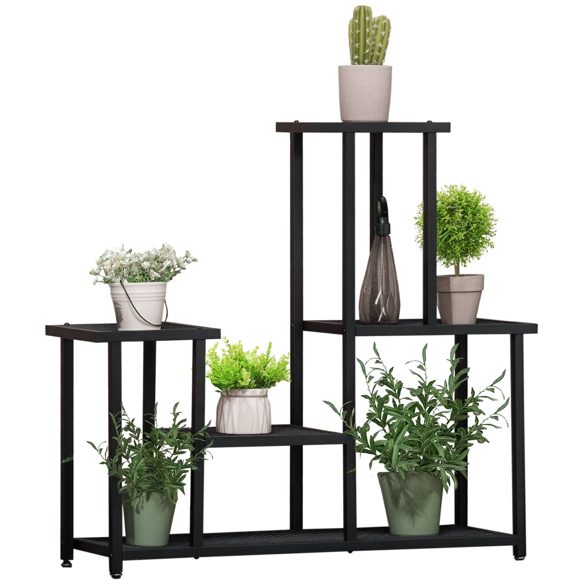Étagère pour plantes Fer Balcon Terrasse Présentoir 4 Niveaux 91x25x83cm Noir - ComfortXL Outdoor Living - Image 1