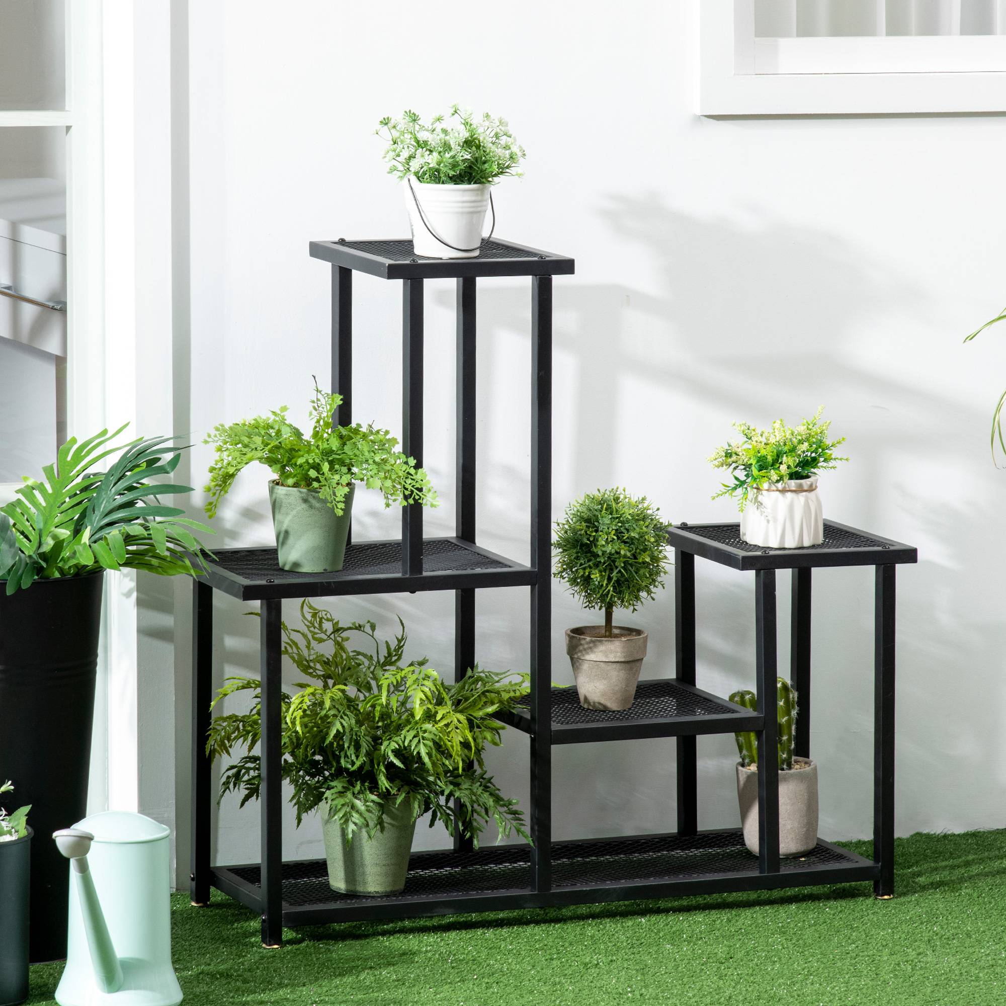 Étagère pour plantes Fer Balcon Terrasse Présentoir 4 Niveaux 91x25x83cm Noir - ComfortXL Outdoor Living - Image 4