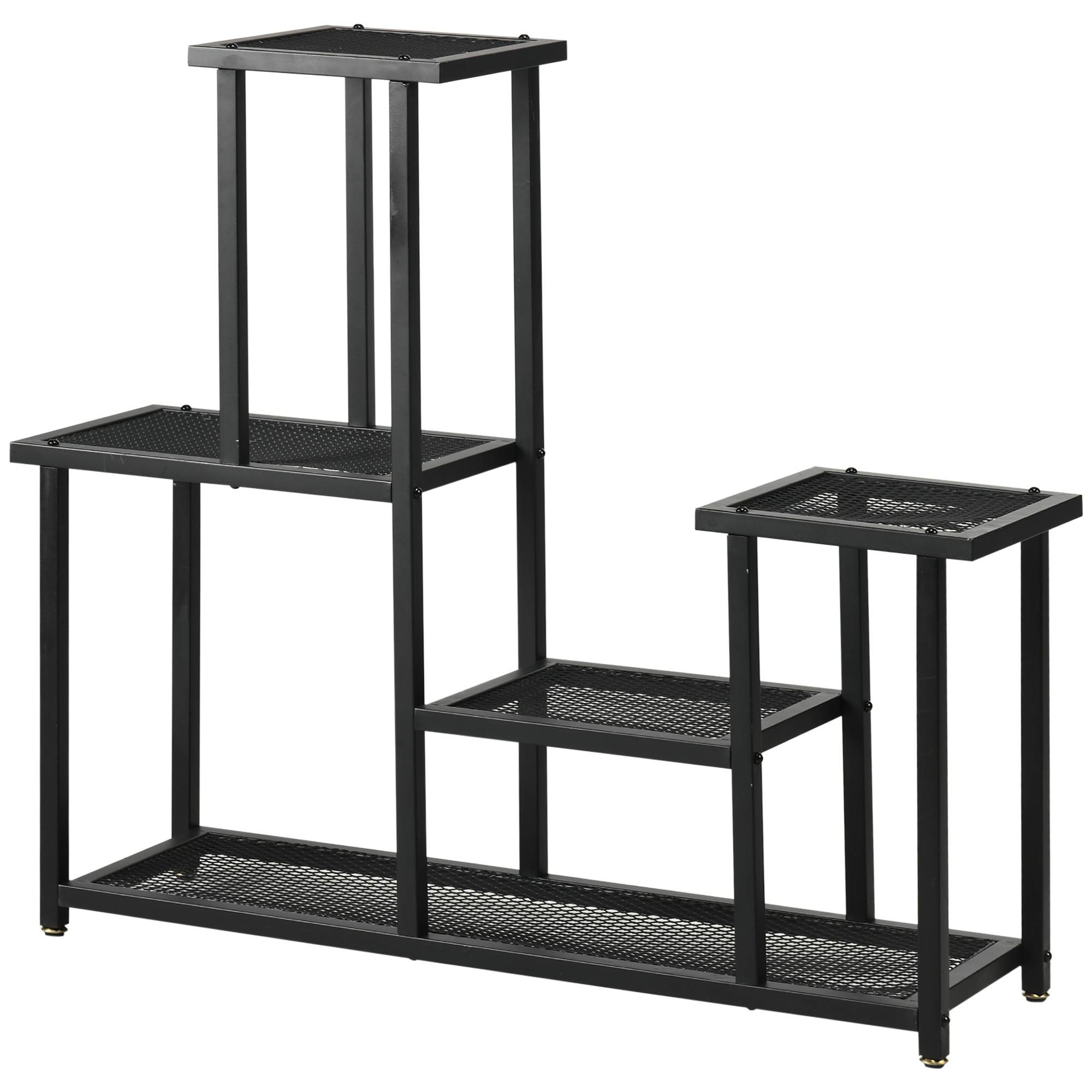 Étagère pour plantes Fer Balcon Terrasse Présentoir 4 Niveaux 91x25x83cm Noir - ComfortXL Outdoor Living - Image 2