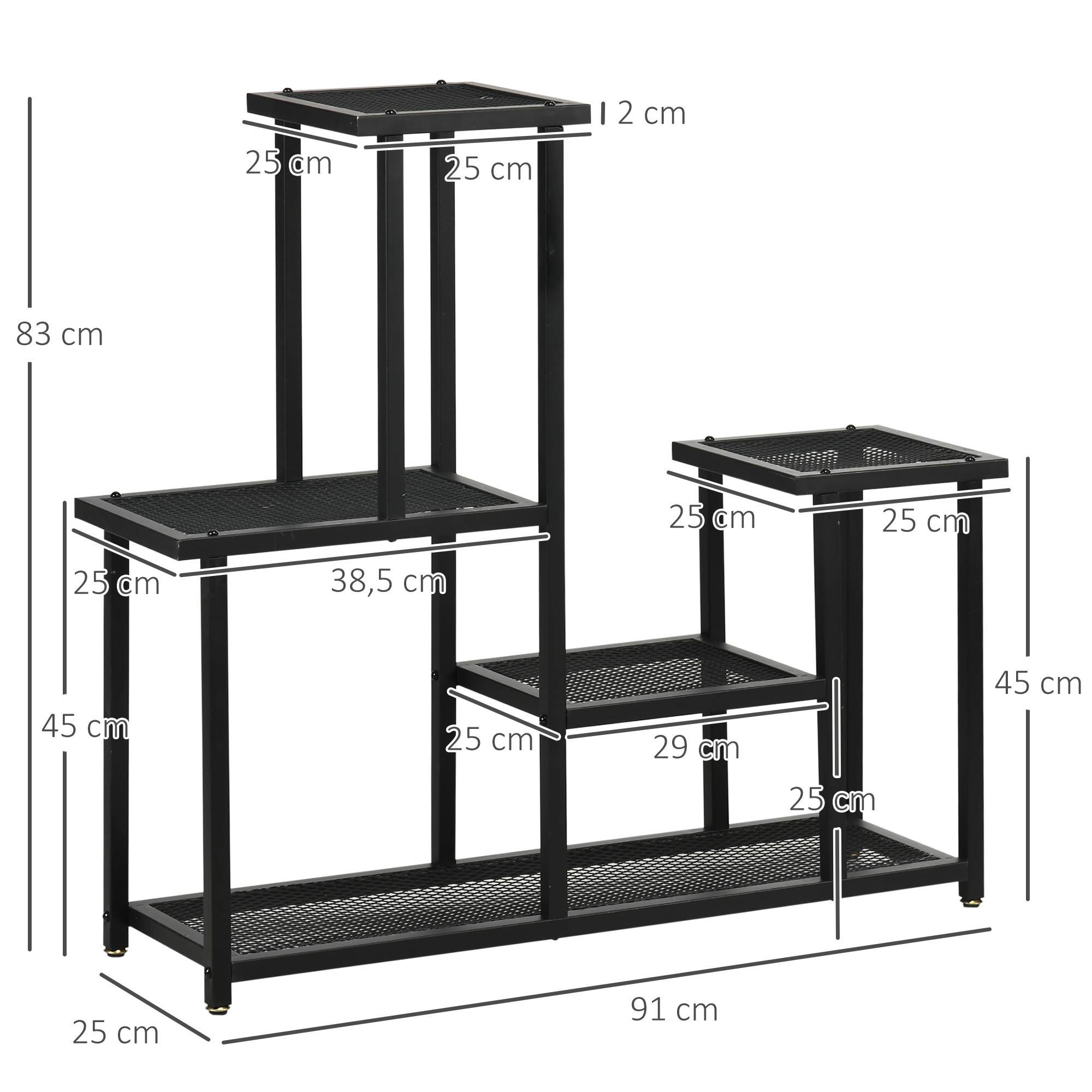 Étagère pour plantes Fer Balcon Terrasse Présentoir 4 Niveaux 91x25x83cm Noir - ComfortXL Outdoor Living - Image 5
