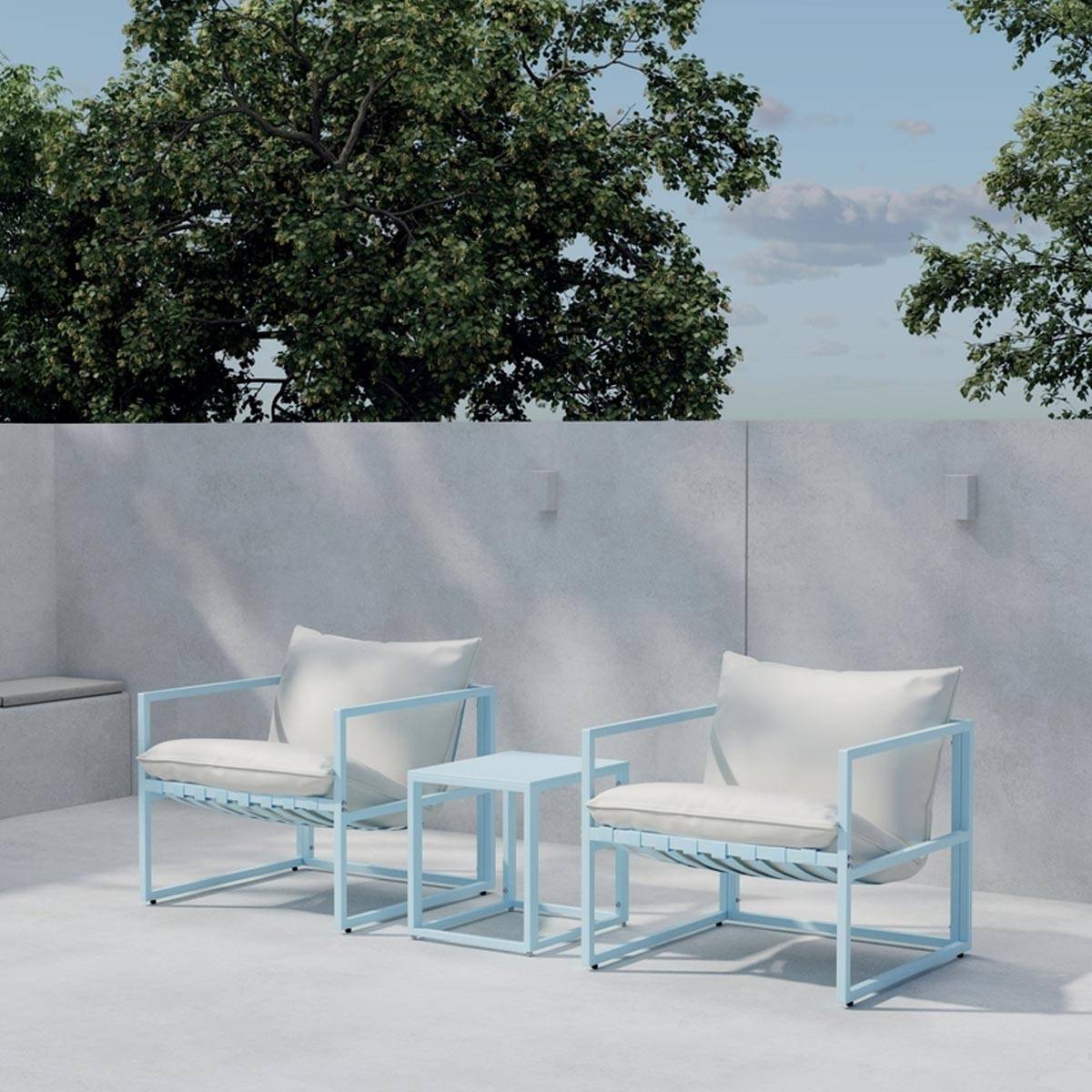 Paris Prix - Salon de Jardin 3 Pièces "Messina" 75cm Bleu Clair - Image 3