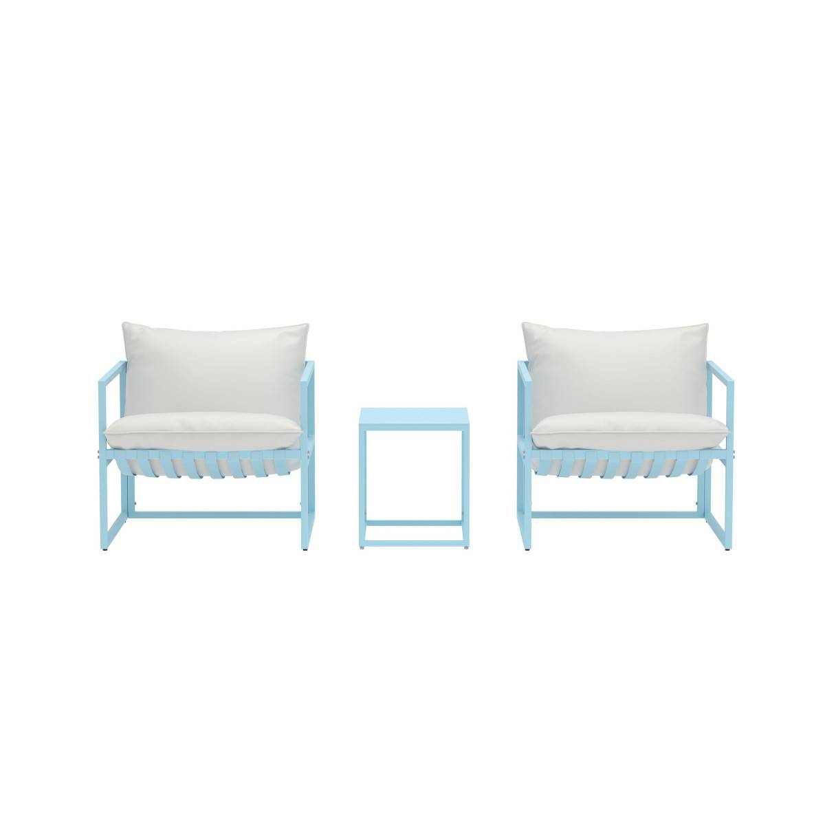 Paris Prix - Salon de Jardin 3 Pièces "Messina" 75cm Bleu Clair - Image 2
