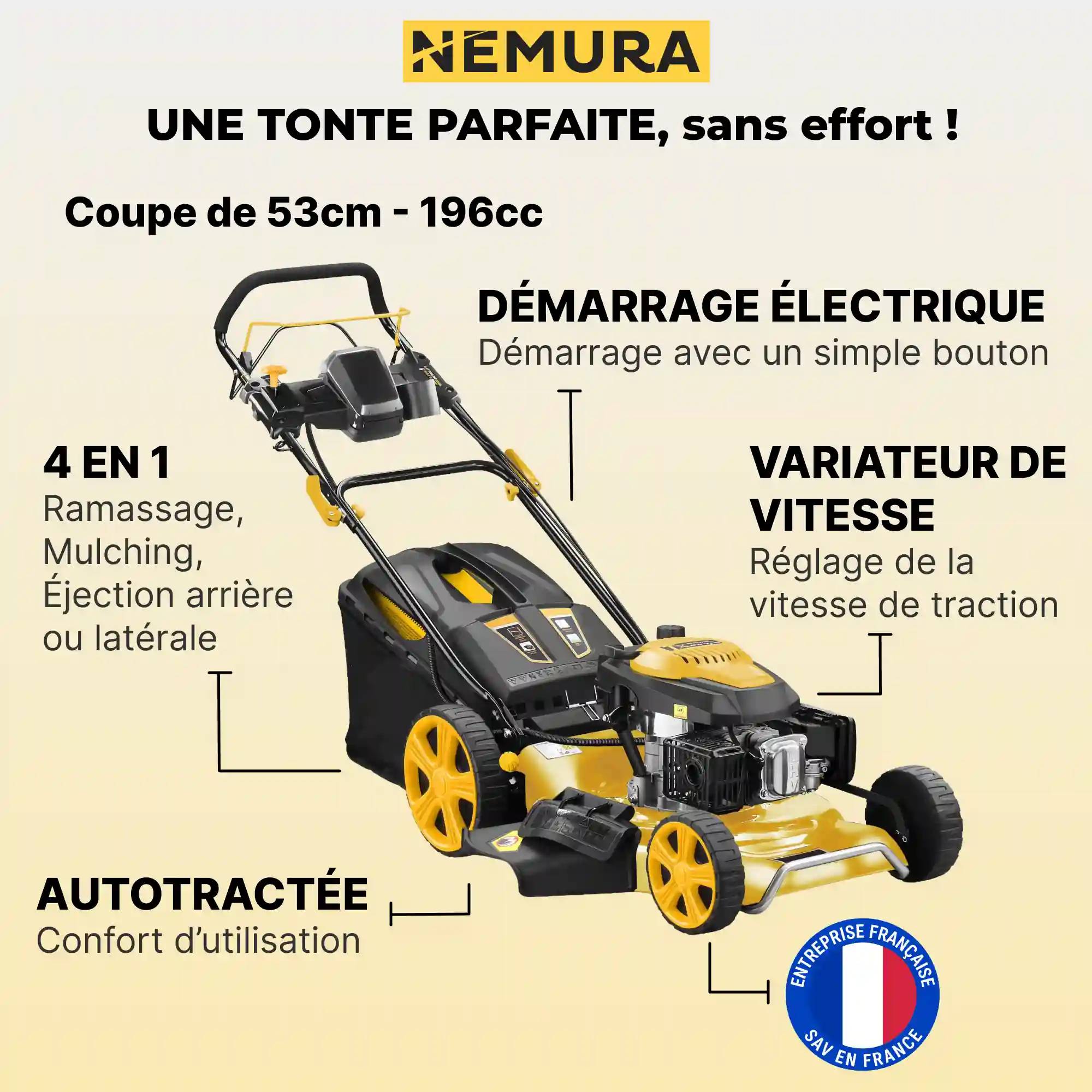 Nemura - Tondeuse thermique autotractée 196cm3 Nemura - Coupe 53cm + Démarrage Électrique + Variateur de Vitesse - Image 2