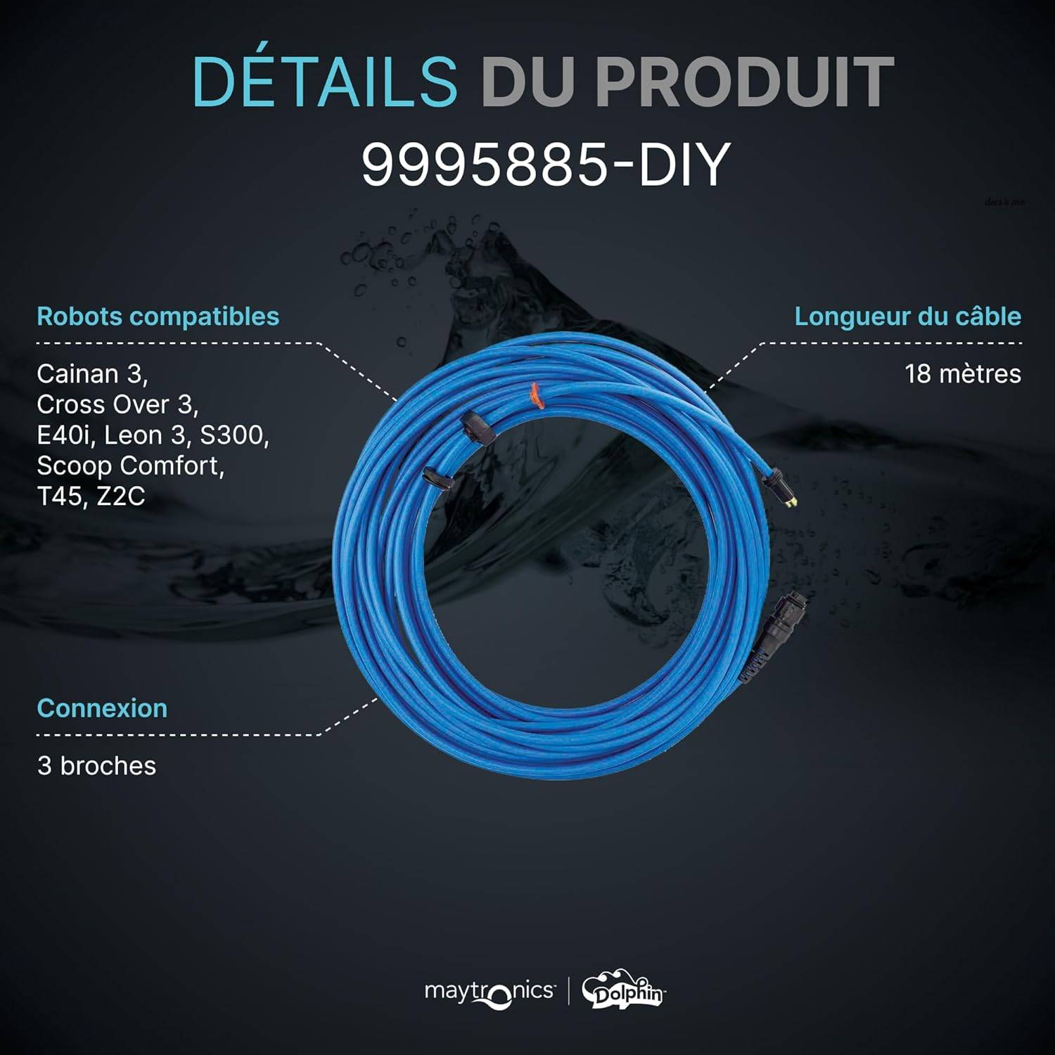 Dolphin - Cable d'alimentation 17m pour robot dolphin s300 et équivalent voir liste 9995885-DIY Dolphin - Imagen 3