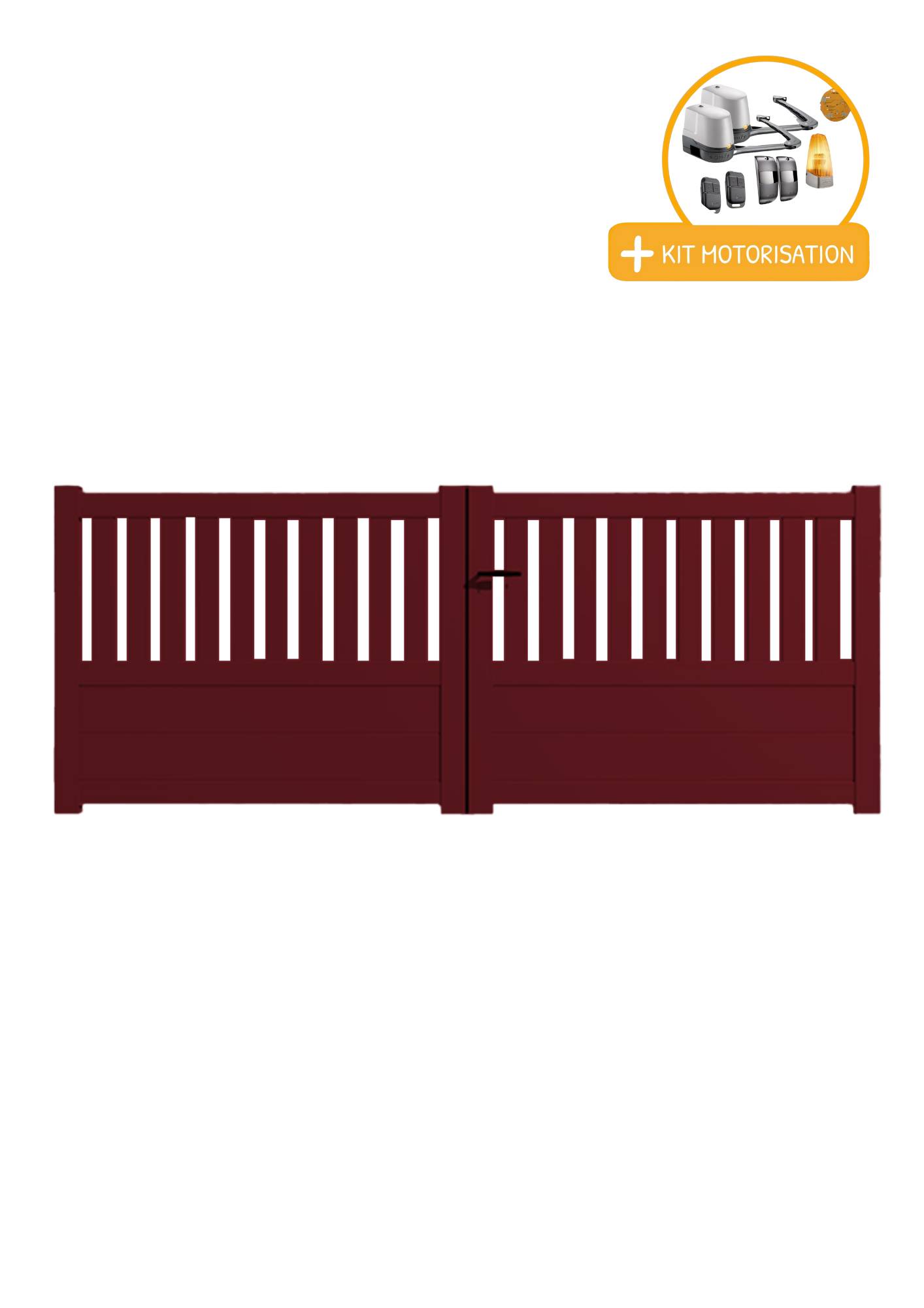 Portail Packit - Portail alu battant semi-ajouré en kit +MOT dim. L.3000 (entre piliers) X H.1300 mmMOT LOCKYVIA (à bras)  Rouge (RAL 3004)