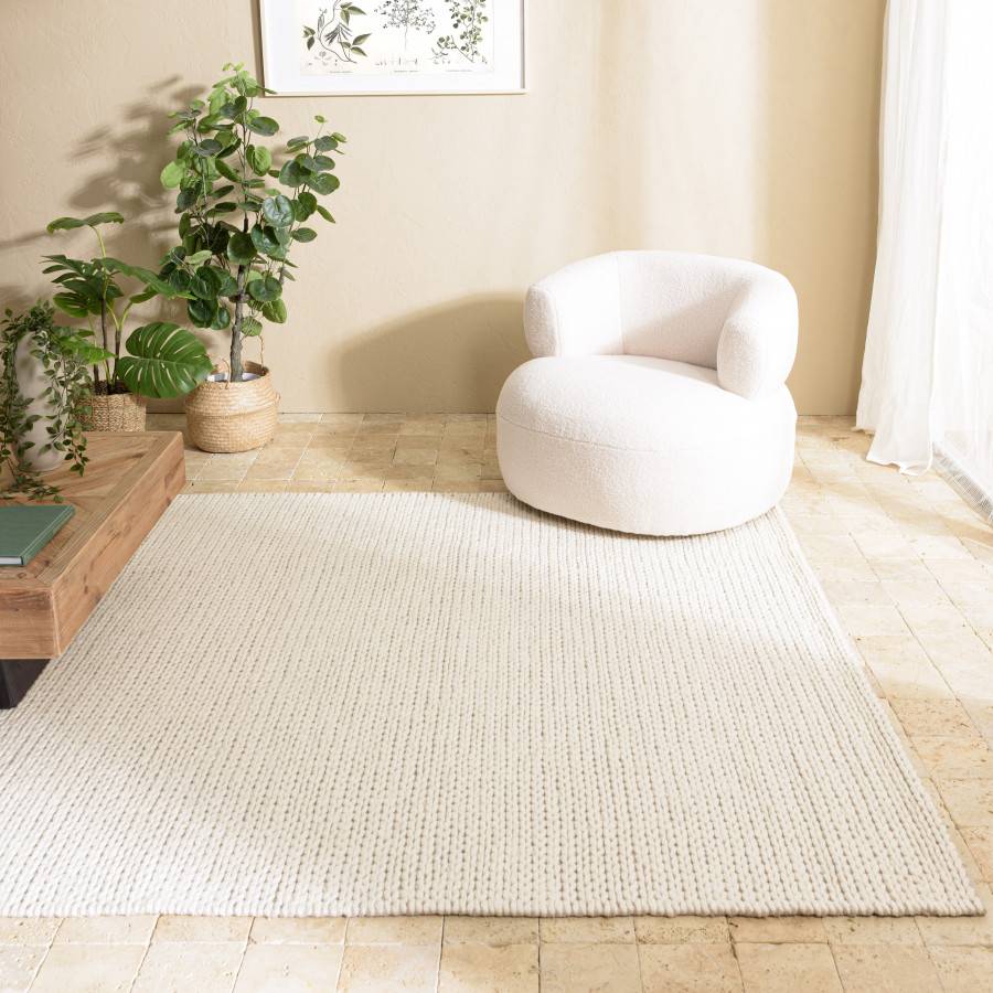 Macabane - QUENTIN - Tapis rectangulaire 160x230cm en laine tissée couleur écru - Imagen 3