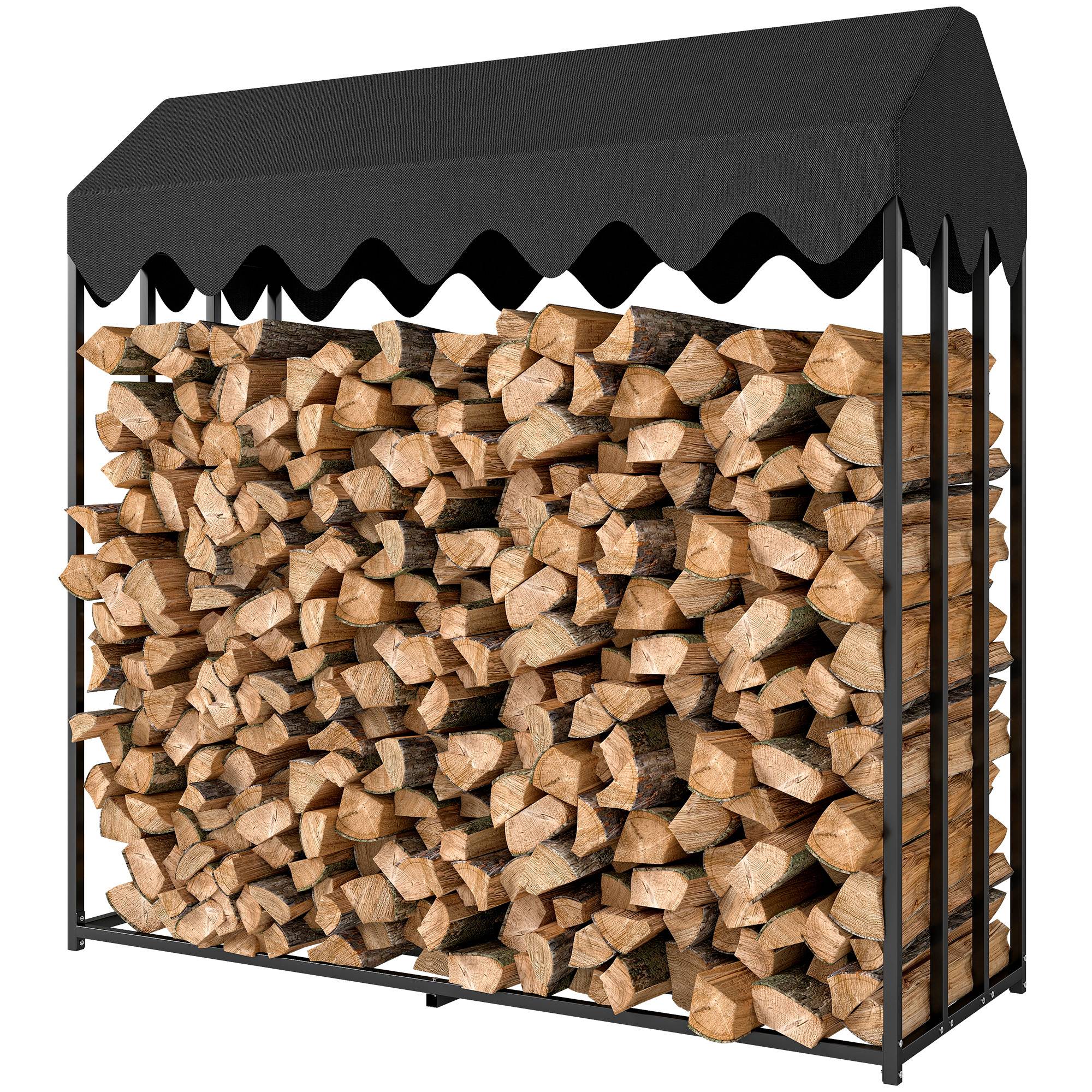 Étagère range-bûches acier avec toit pour jardin extérieur stockage massif 186cm noir - ComfortXL Outdoor Living - Image 2