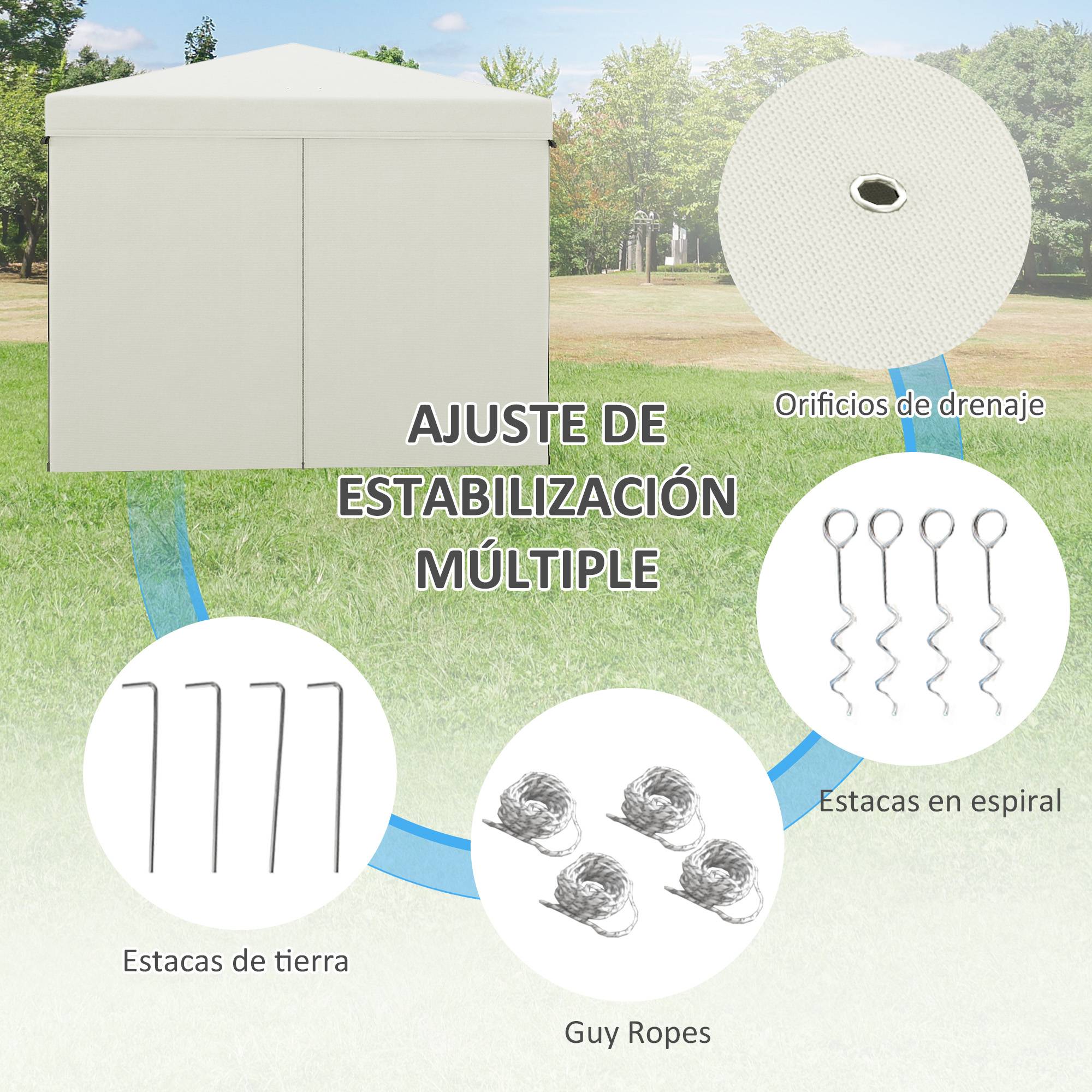 Tente pliante 3x3m avec 4 rideaux latéraux, 2 fenêtres en filet, hauteur réglable, imperméable et résistante aux UV, blanche - Image 10