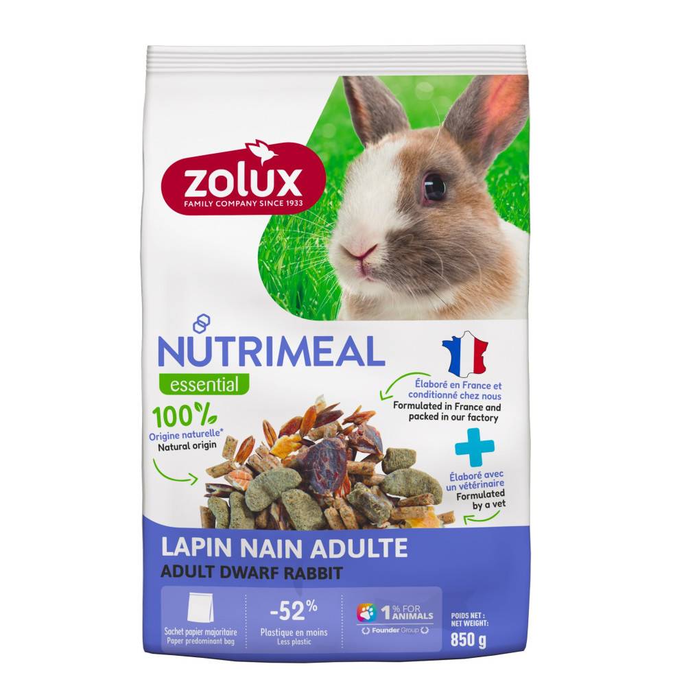 Zolux - Alimento compuesto para conejo adulto(6 meses y más) bolsa de 850 g - Imagen 1