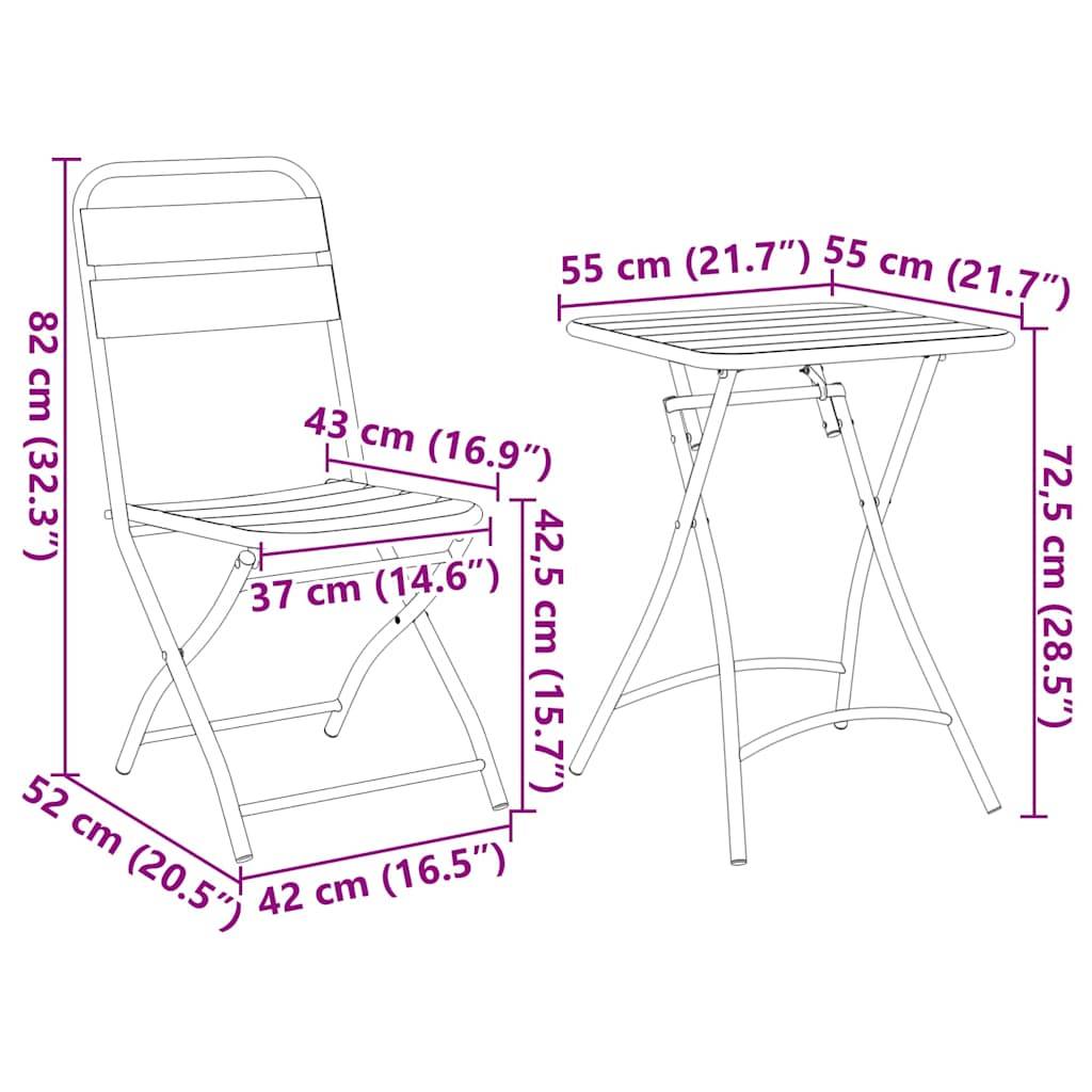Ensemble table et chaises de jardin pliantes en Acier pour balcon 2 places Beige – ComfortXL Outdoor Living - Image 3