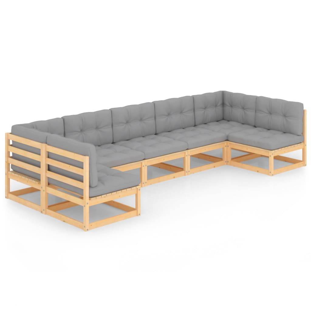 Helloshop26 - Salon de jardin meuble d'extérieur ensemble de mobilier 7 pièces avec coussins bois de pin massif - Imagen 1
