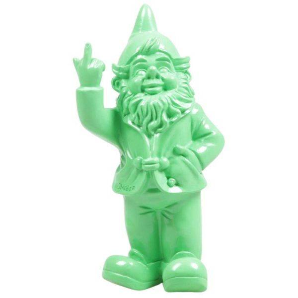 Stoobz - Nain de jardin en résine doigt d'honneur 7 x 8 x 20 cm Vert Stoobz