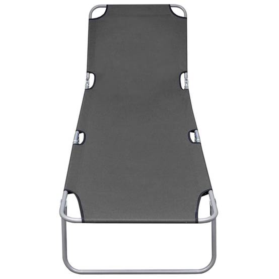 Transat chaise longue bain de soleil lit de jardin terrasse meuble d'extérieur pliable avec dossier réglable gris - Image 3