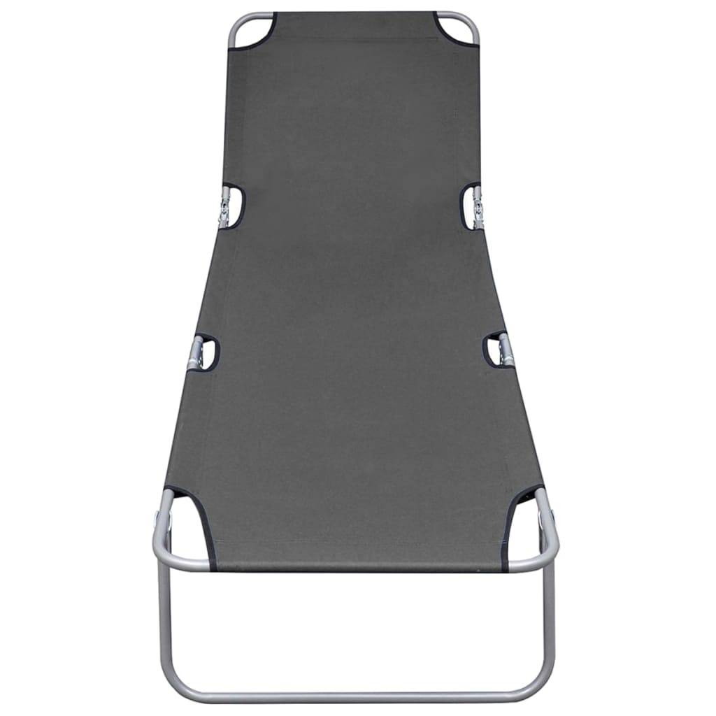 Transat chaise longue bain de soleil lit de jardin terrasse meuble d'extérieur pliable avec dossier réglable gris - Image 3