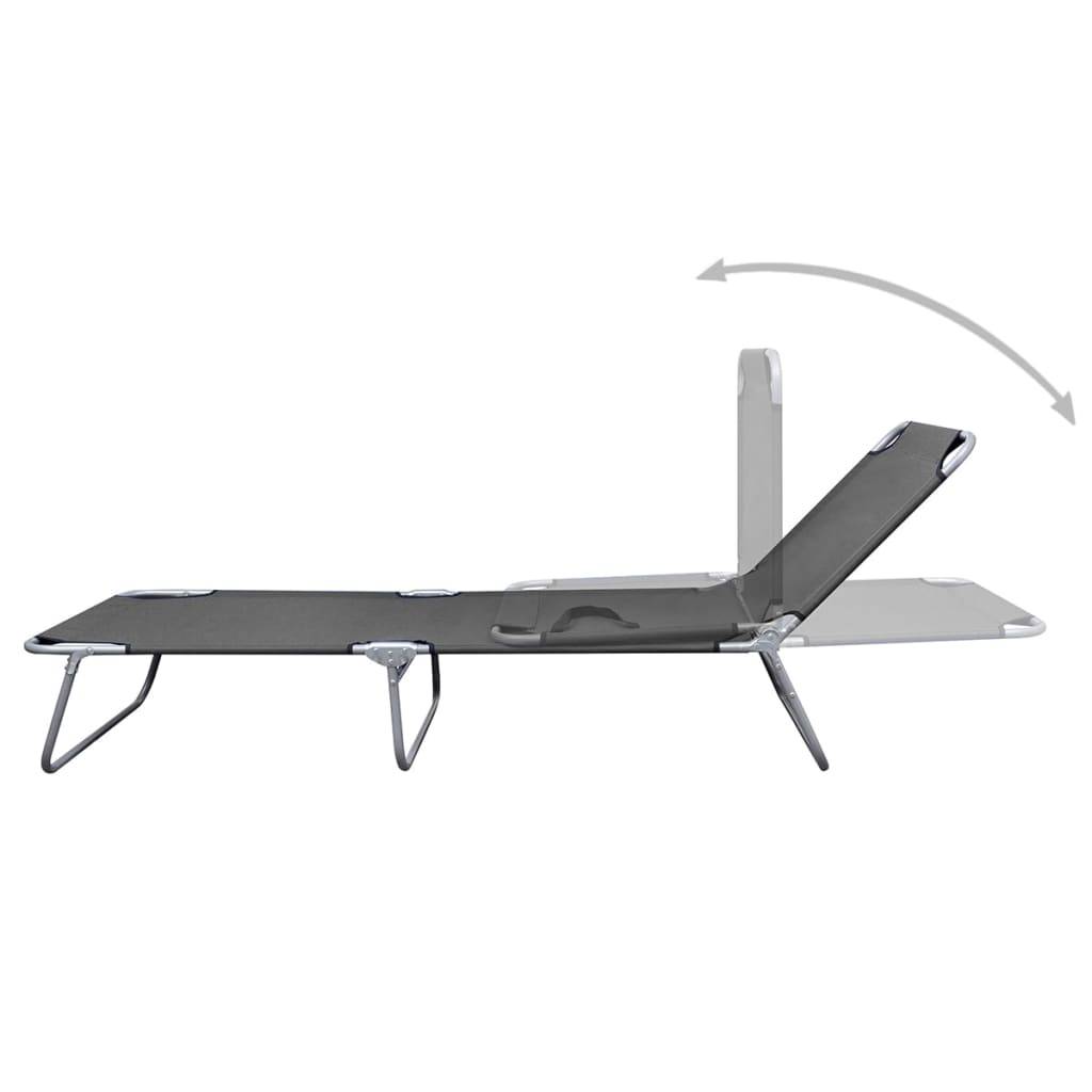 Transat chaise longue bain de soleil lit de jardin terrasse meuble d'extérieur pliable avec dossier réglable gris - Image 2