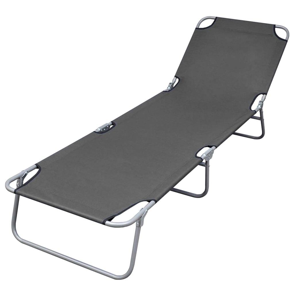 Transat chaise longue bain de soleil lit de jardin terrasse meuble d'extérieur pliable avec dossier réglable gris - Image 1
