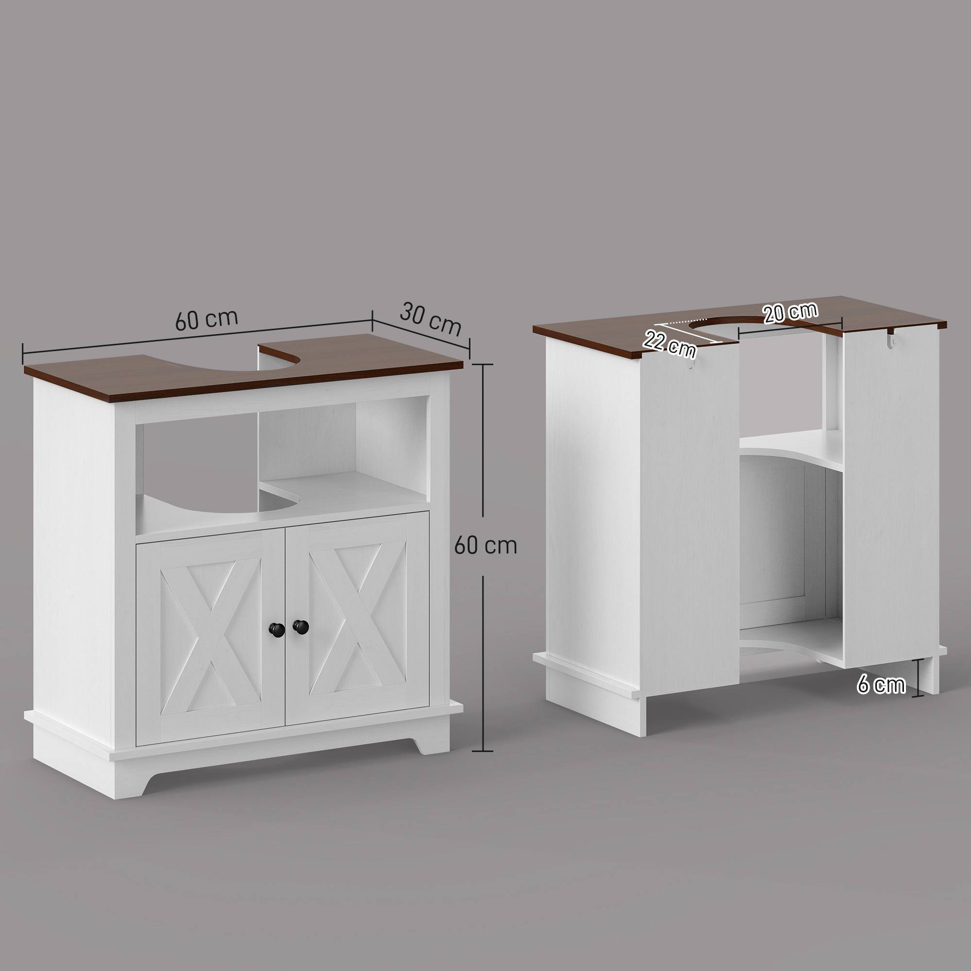 Sans Marque - Meuble sous-lavabo placard 2 portes étagère ouverte panneaux particules 60x30x60 cm - Image 5