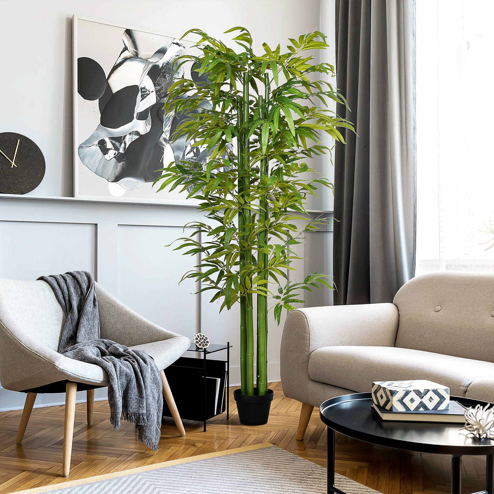 Bambou artificiel plastique vert et noir 17 x 17 x 180 cm - PANGIVO - Image 3