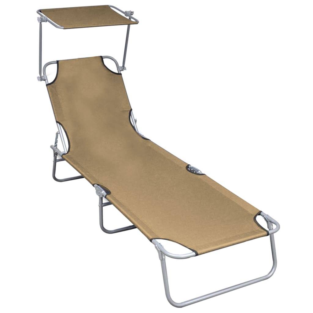 Helloshop26 - Transat chaise longue bain de soleil lit de jardin terrasse meuble d'extérieur pliable avec auvent taupe aluminium - Imagen 1