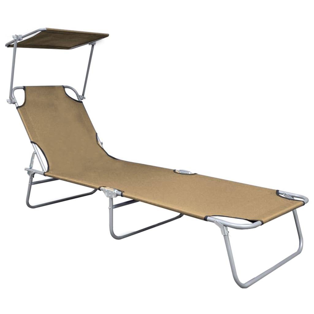 Helloshop26 - Transat chaise longue bain de soleil lit de jardin terrasse meuble d'extérieur pliable avec auvent taupe aluminium - Imagen 2