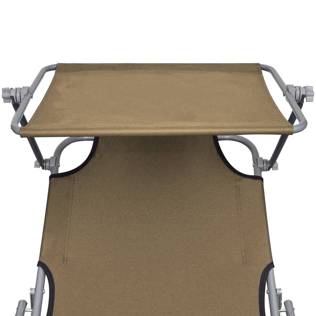 Helloshop26 - Transat chaise longue bain de soleil lit de jardin terrasse meuble d'extérieur pliable avec auvent taupe aluminium - Imagen 4