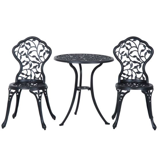 Sans Marque - Ensemble jardin 3 pièces 2 chaises extérieur table ronde aluminium noir - Image 2