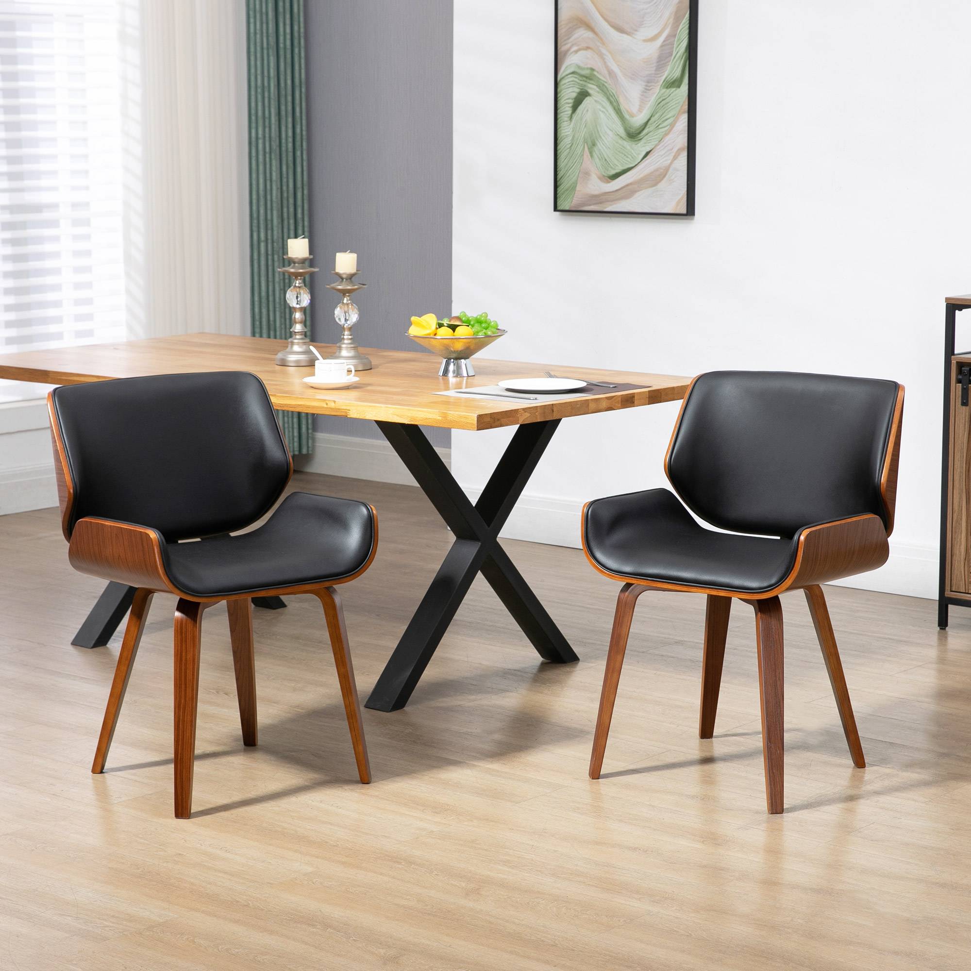 Lot de 2 chaises de salle à manger style vintage assise revêtement synthétique 53l x 54P x 81H cm noir marron - Image 3