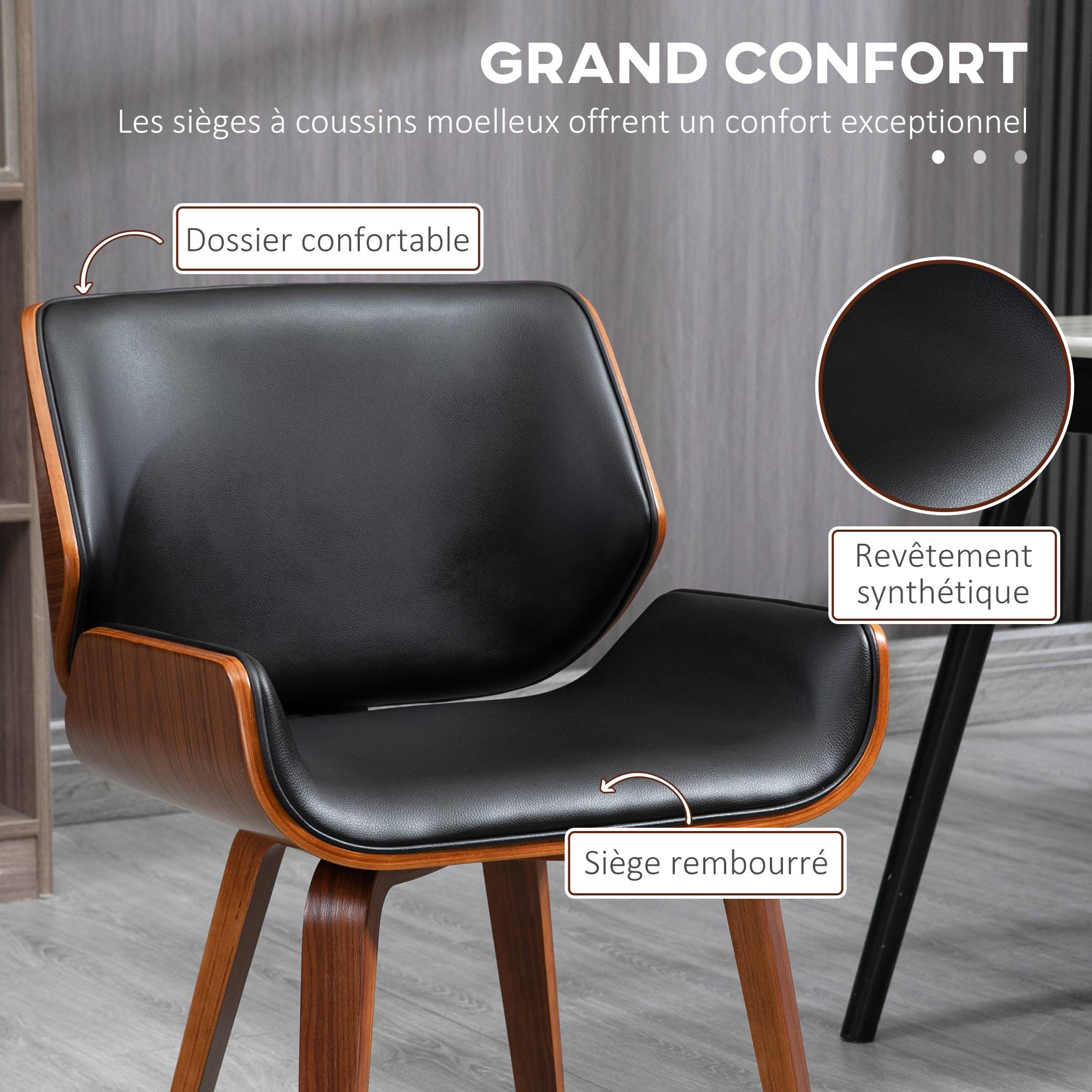 Lot de 2 chaises de salle à manger style vintage assise revêtement synthétique 53l x 54P x 81H cm noir marron - Image 7